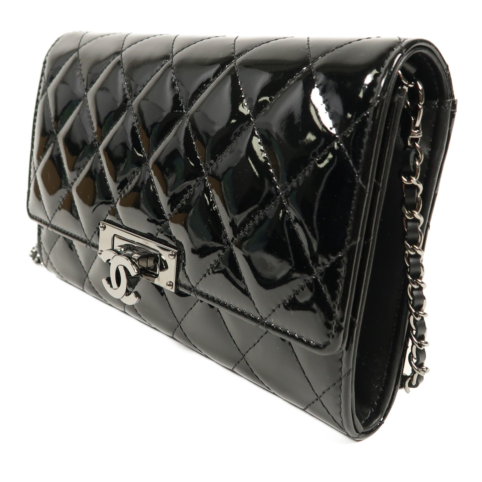 CHANEL 漆皮皮革Shoulder Bag銀扣鏈帶肩背袋