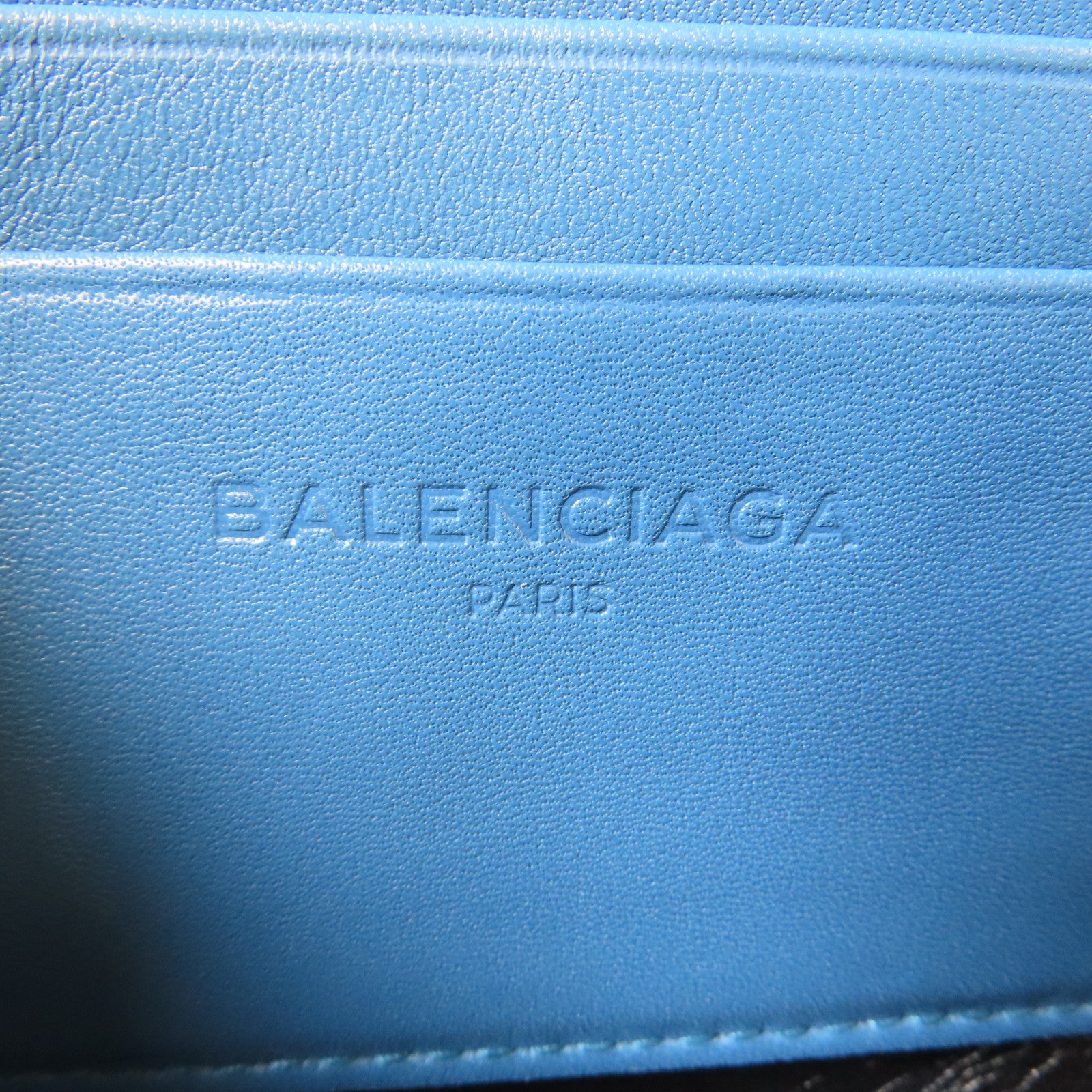 BALENCIAGA 皮革Triangle銀扣手拿包藍色