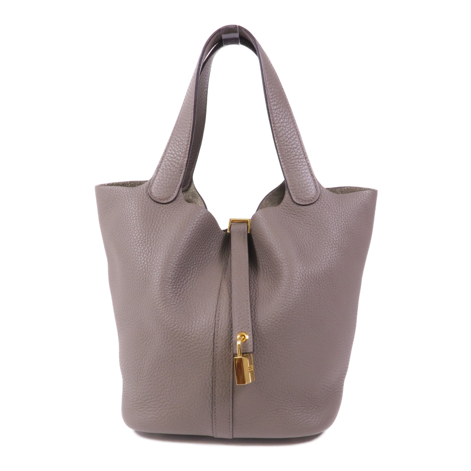 HERMES Clemence皮革Picotin MM金扣手挽袋Etain
