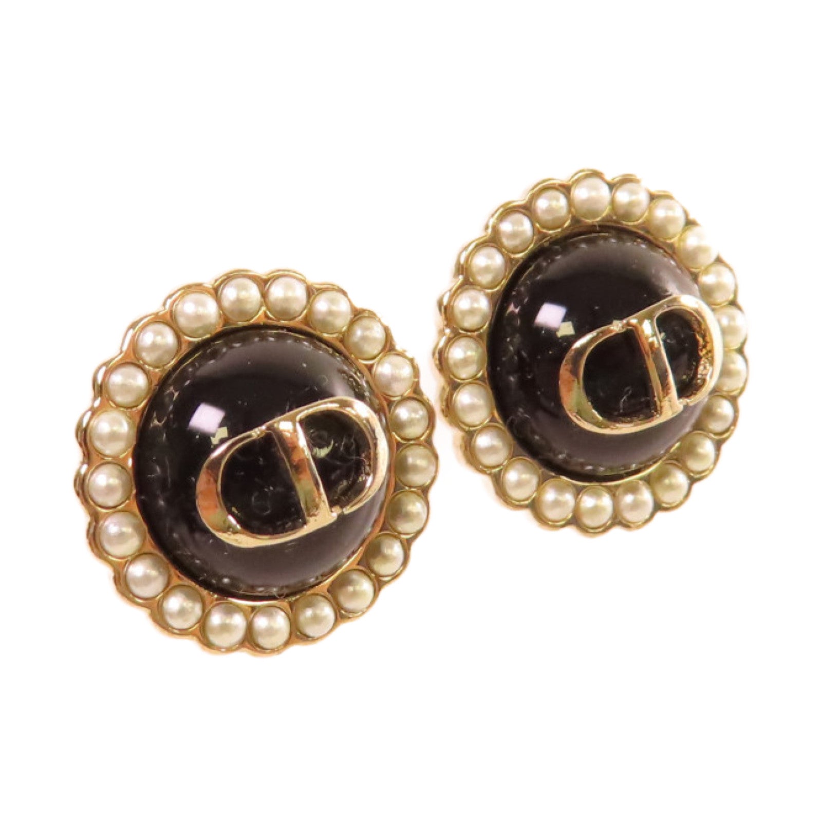 Dior 仿珍珠/金屬CD Earrings耳環深藍色/珍珠色