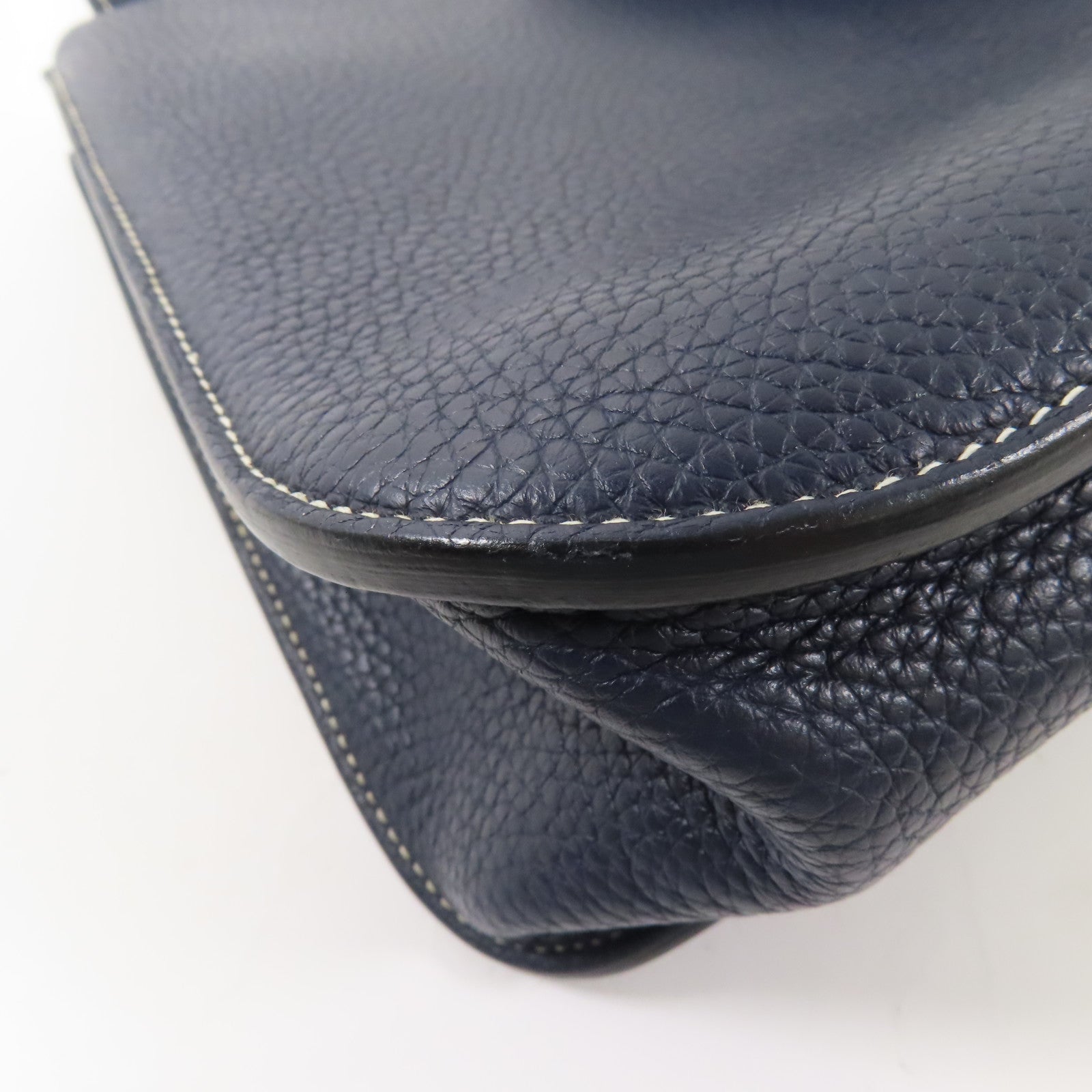 HERMES【激減優惠】 Clemence皮革Halzan 31銀扣手挽肩背兩用袋Bleu Nuit/Noir