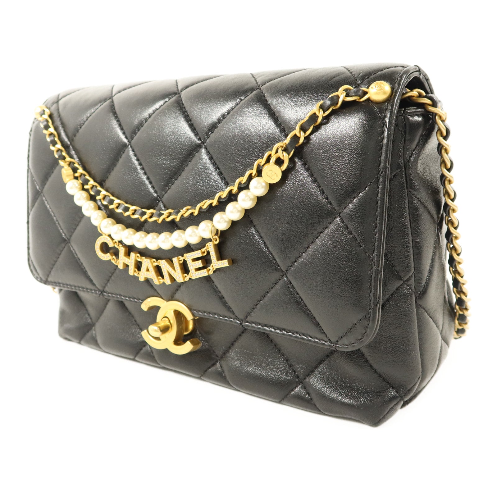 CHANEL 羊皮皮革Chain Shoulder Bag金扣鏈帶肩背袋