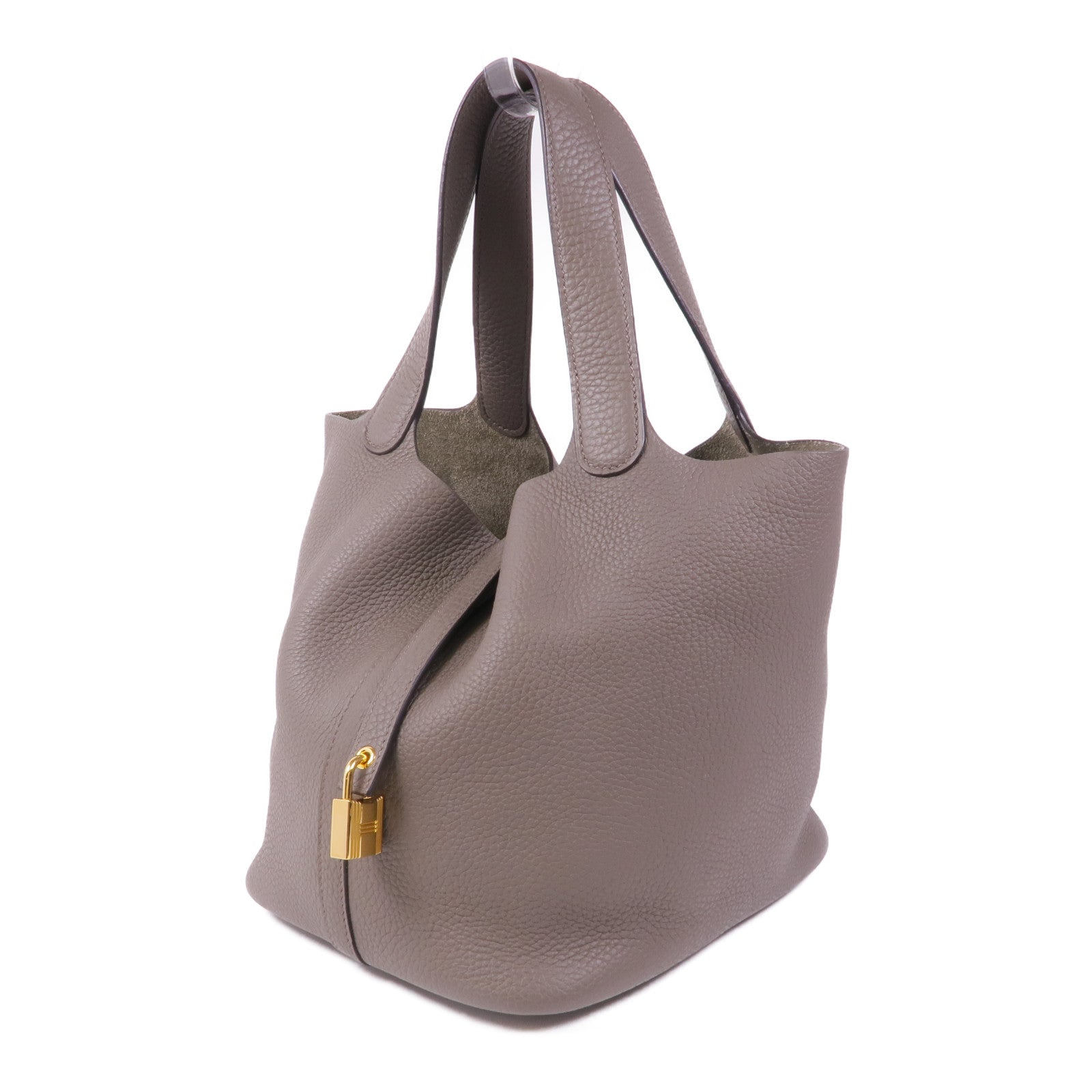 HERMES Clemence皮革Picotin MM金扣手挽袋Etain