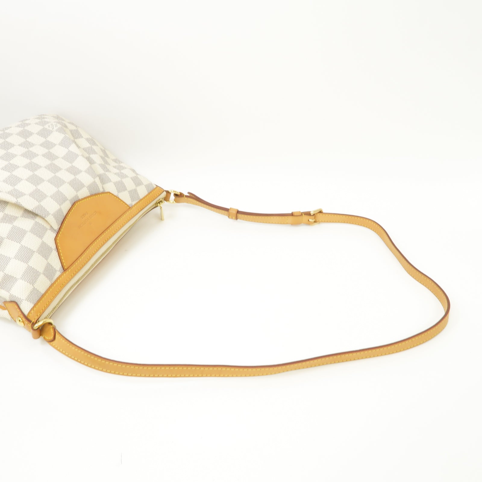 LOUIS VUITTON Damier Azur Siracusa PM金扣肩背袋白色