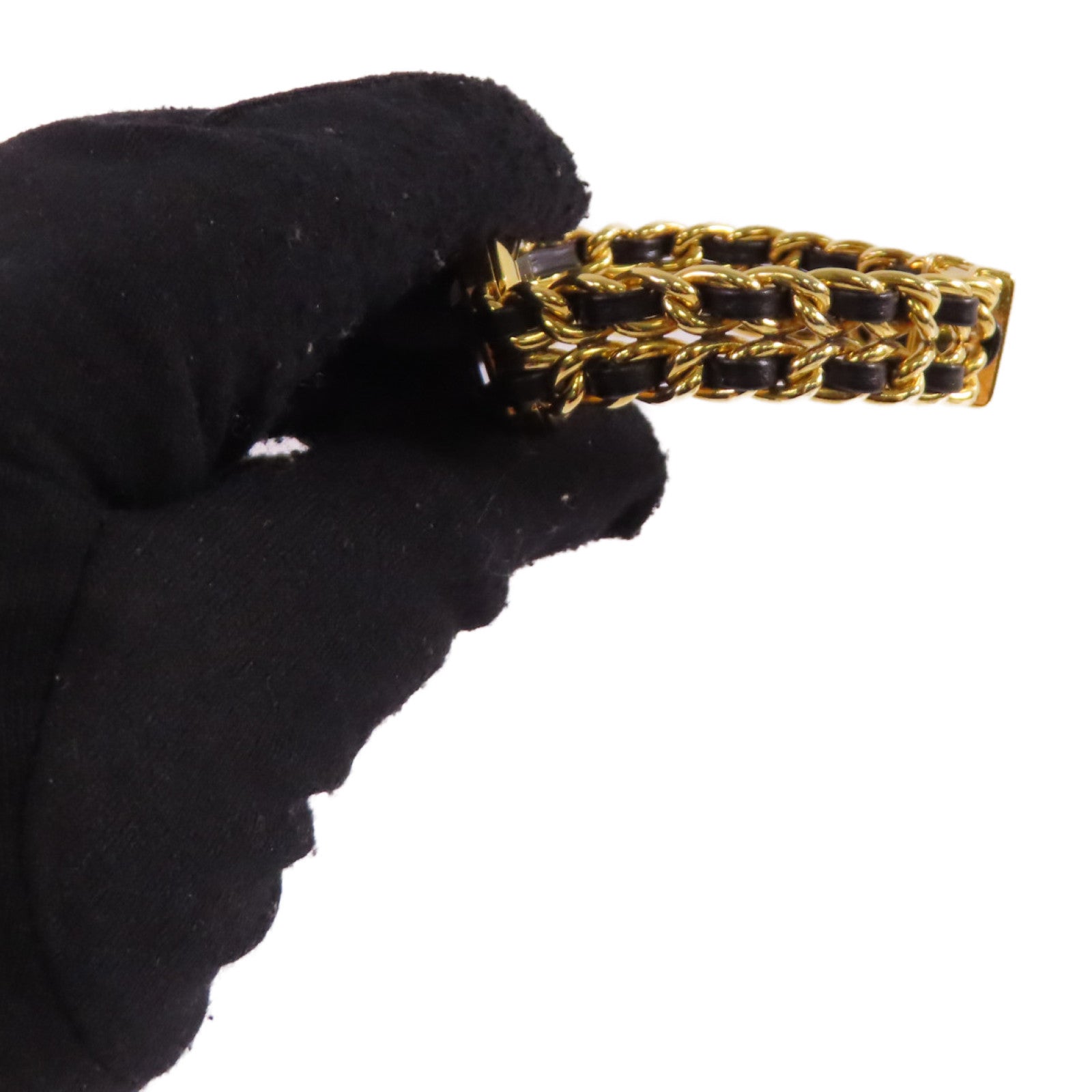CHANEL Premiere L Watch/不鏽鋼/鍍金/皮帶金扣石英機芯手錶黑色/金色