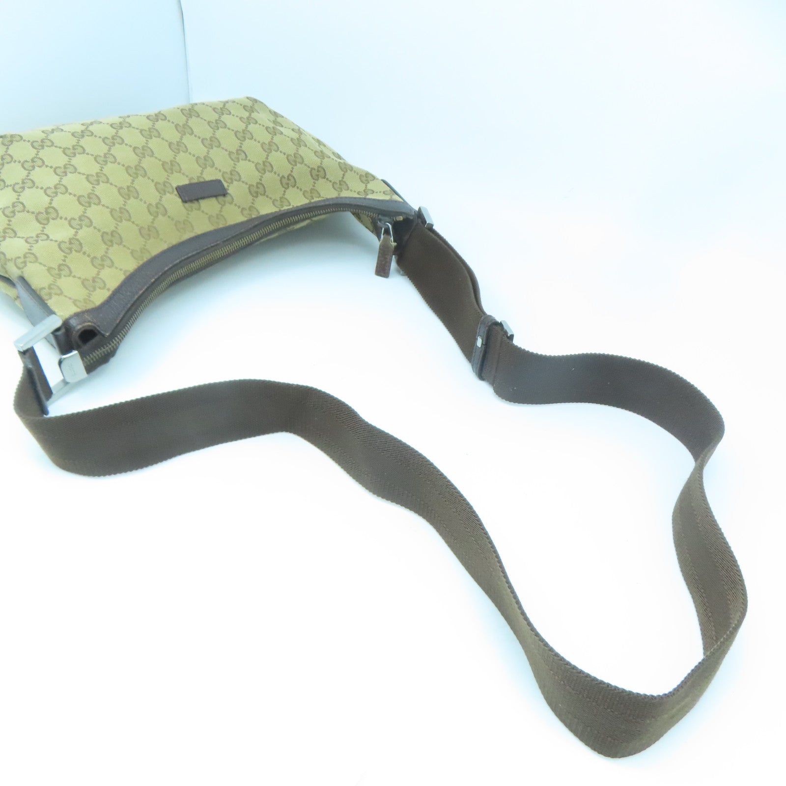 GUCCI 【清倉大減價】帆布Shoulder Bag銀扣肩背袋啡色
