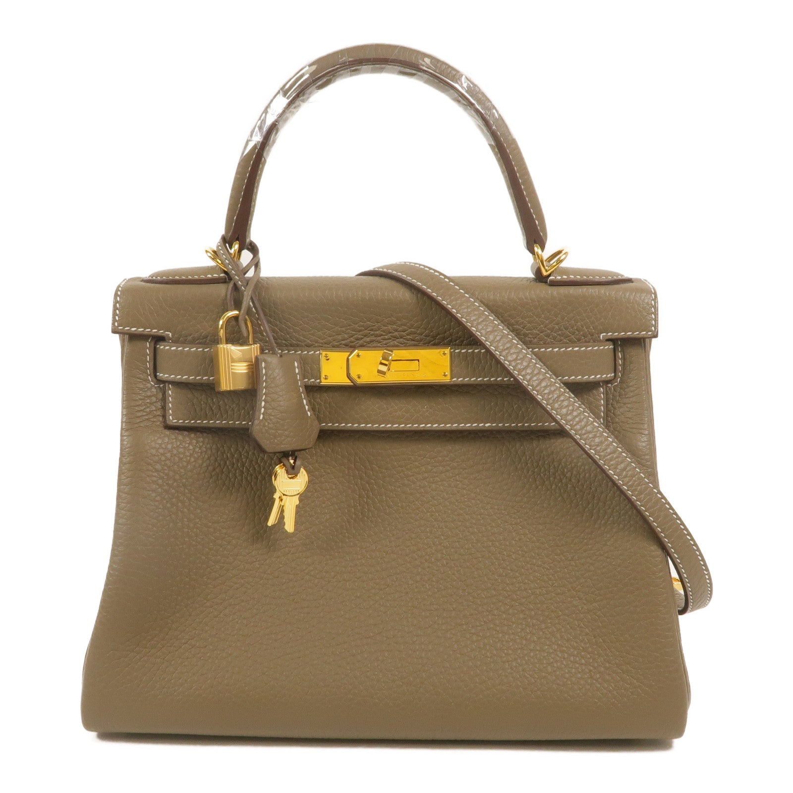 HERMES Togo皮革Kelly 28手挽肩背兩用袋Etoupe