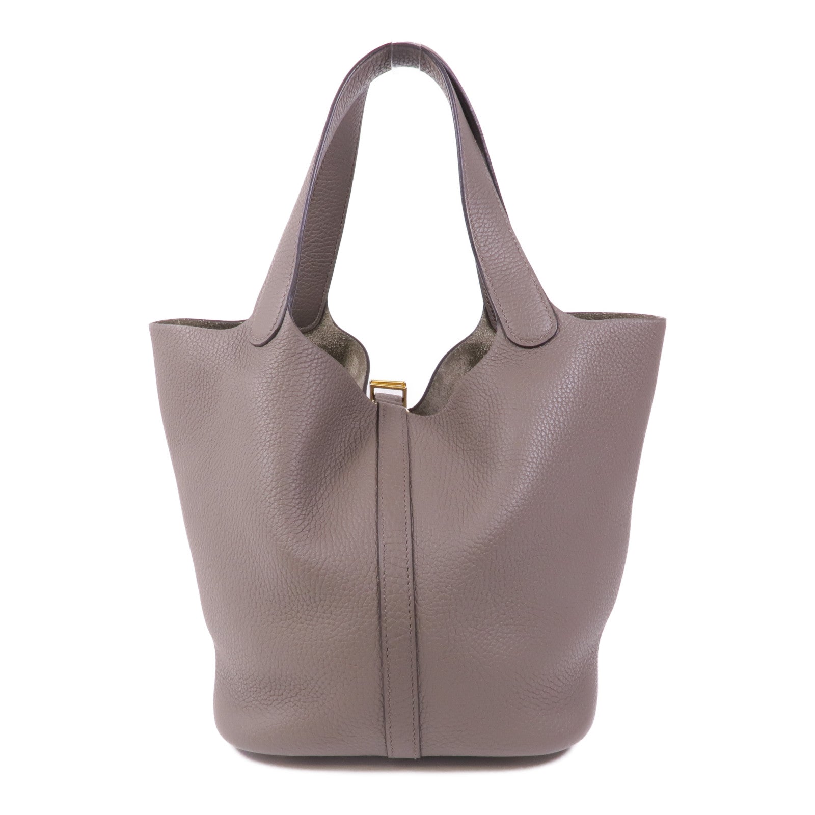 HERMES Clemence皮革Picotin MM金扣手挽袋Etain