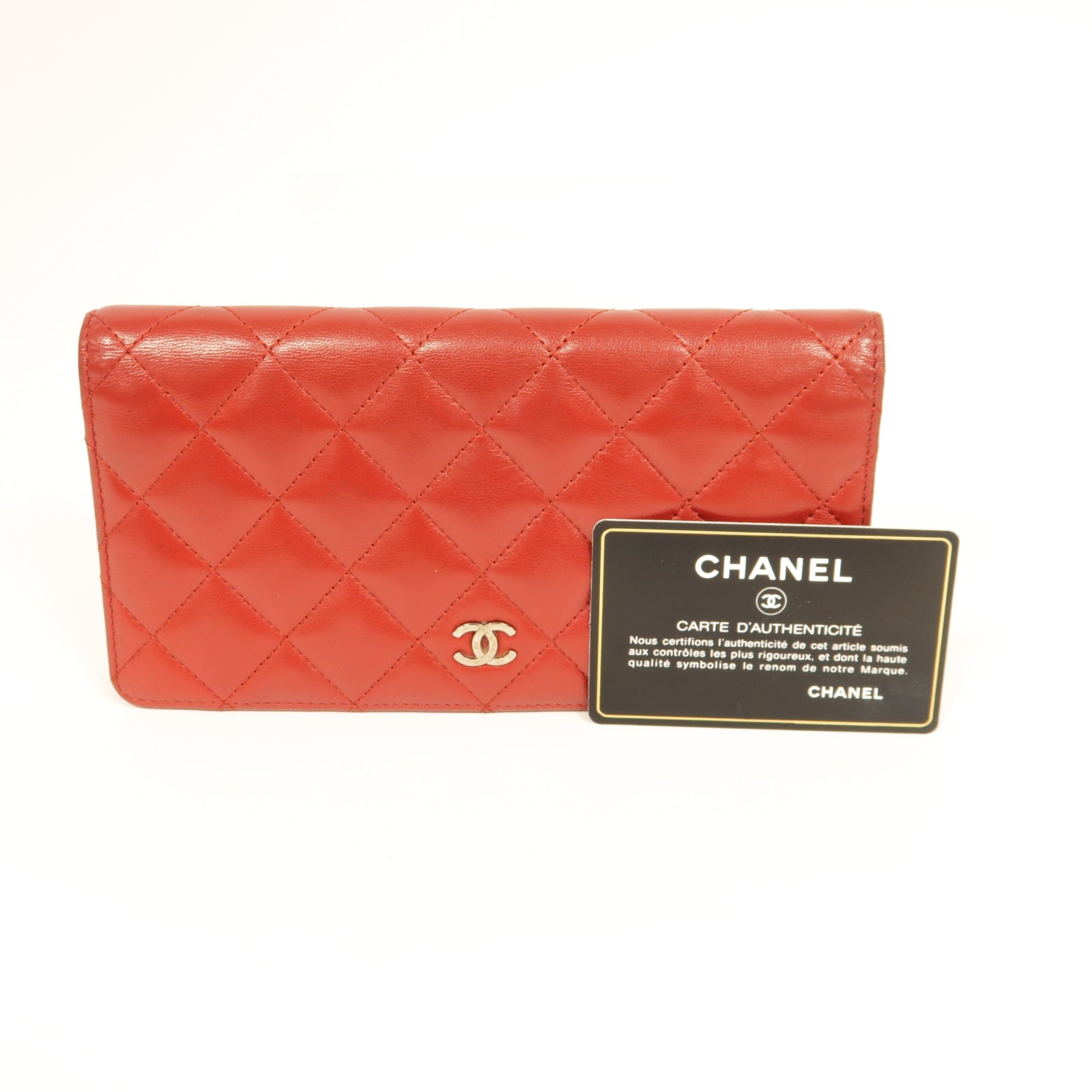 CHANEL **【激減優惠】菱格羊皮皮革Long Wallet銀扣長錢包紅色