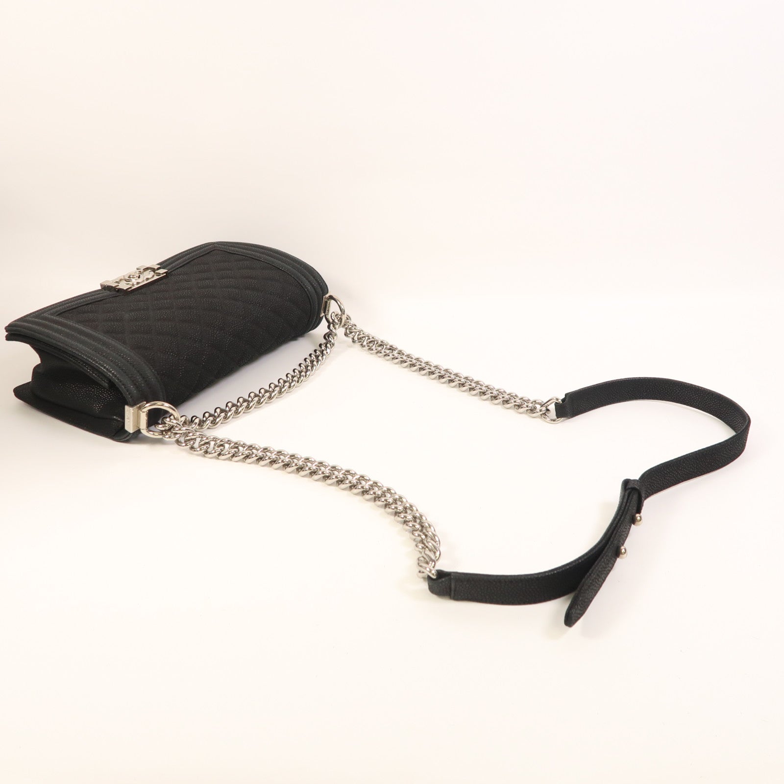 CHANEL 【激減優惠】牛皮皮革Boy 25銀扣鏈帶肩背袋