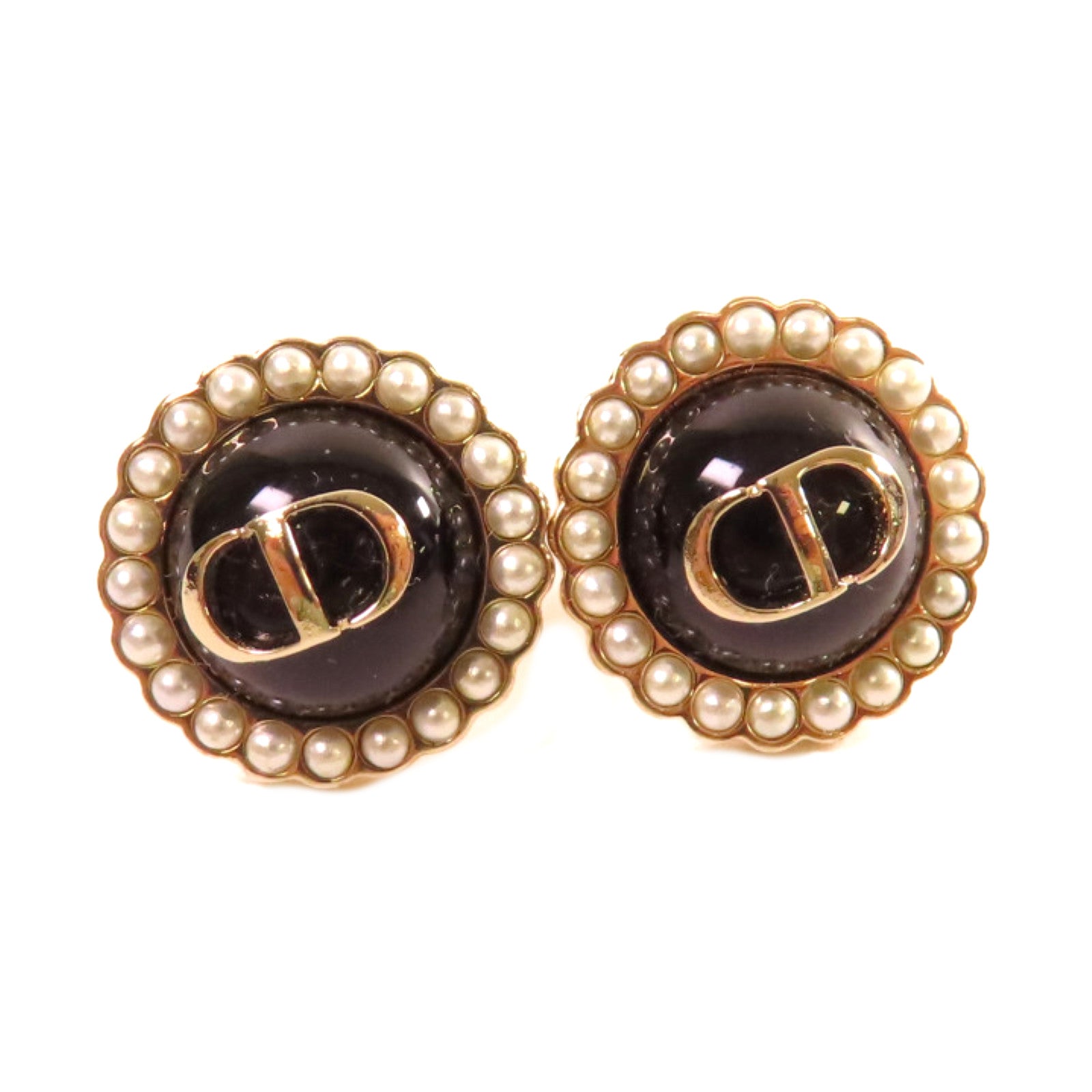 Dior 仿珍珠/金屬CD Earrings耳環深藍色/珍珠色