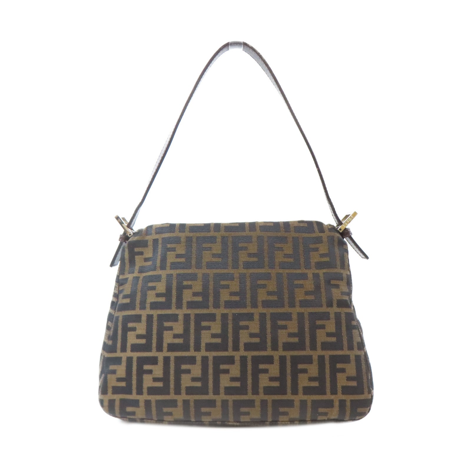 FENDI 帆布Mama Baguette銀扣肩背袋啡色/黑色