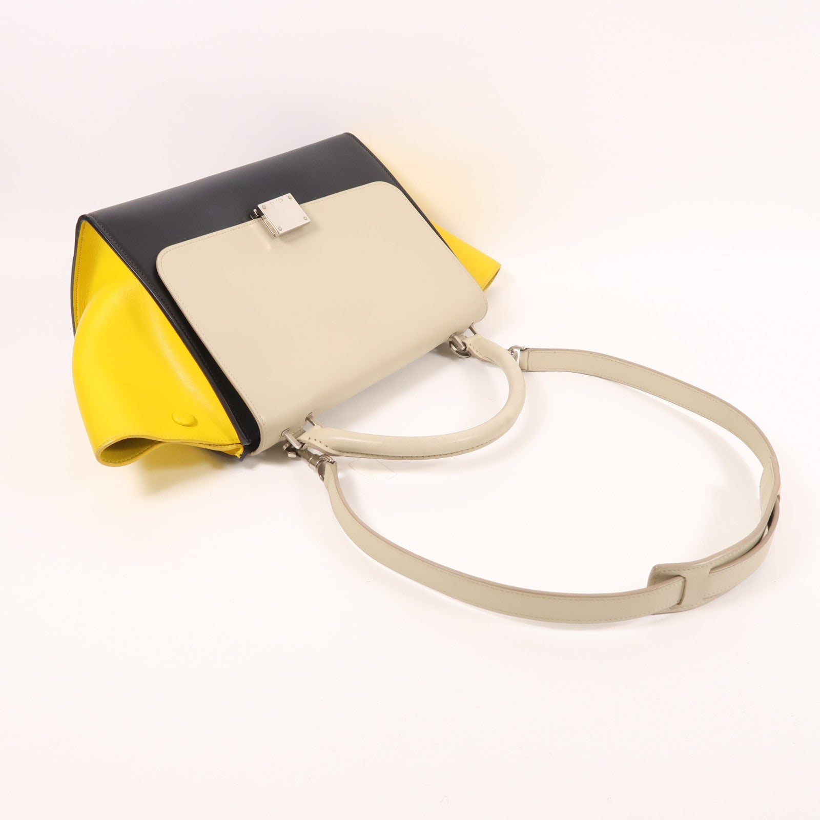 CELINE 牛皮皮革Trapeze銀扣手挽肩背兩用袋