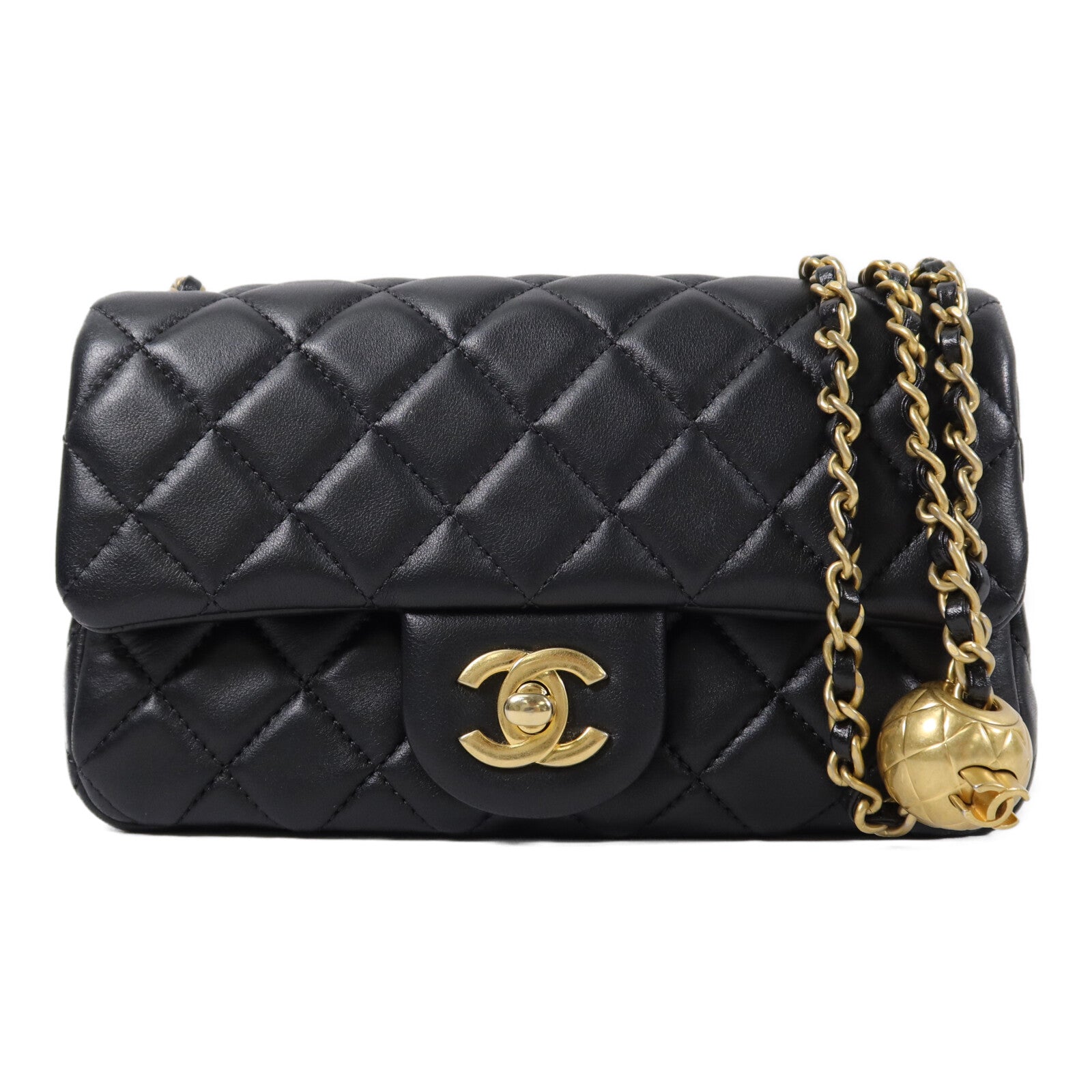 CHANEL 羊皮皮革Mini Classic 20 Gold Ball鏈帶肩背袋