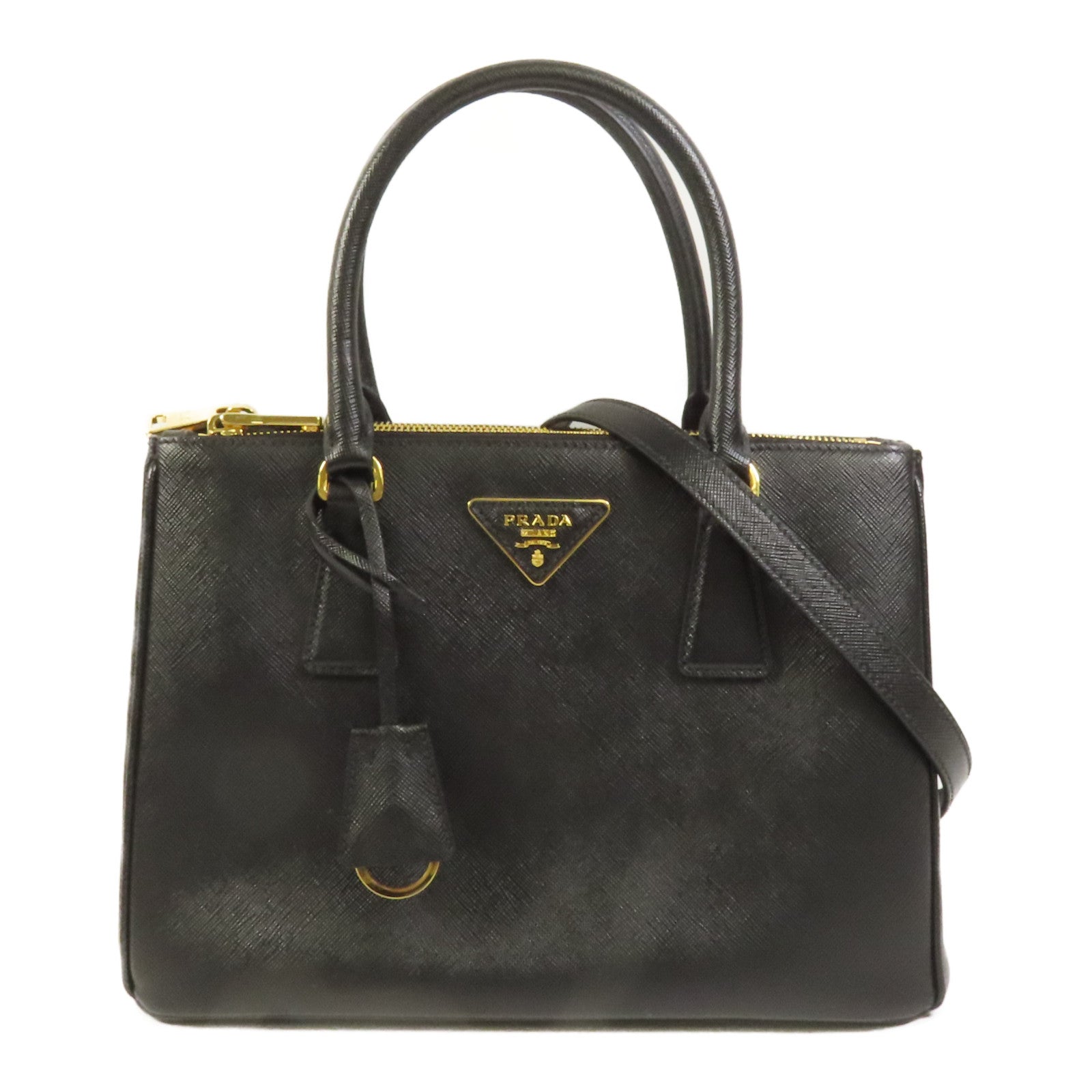 PRADA Saffiano皮革2Way Bag金扣手挽肩背兩用袋