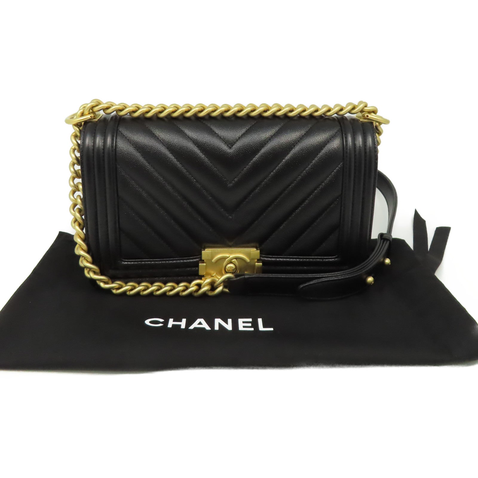 CHANEL **【激減優惠】斜紋Caviar皮革Boy Chanel 25 Chain Shoulder Bag金扣鏈帶肩背袋黑色