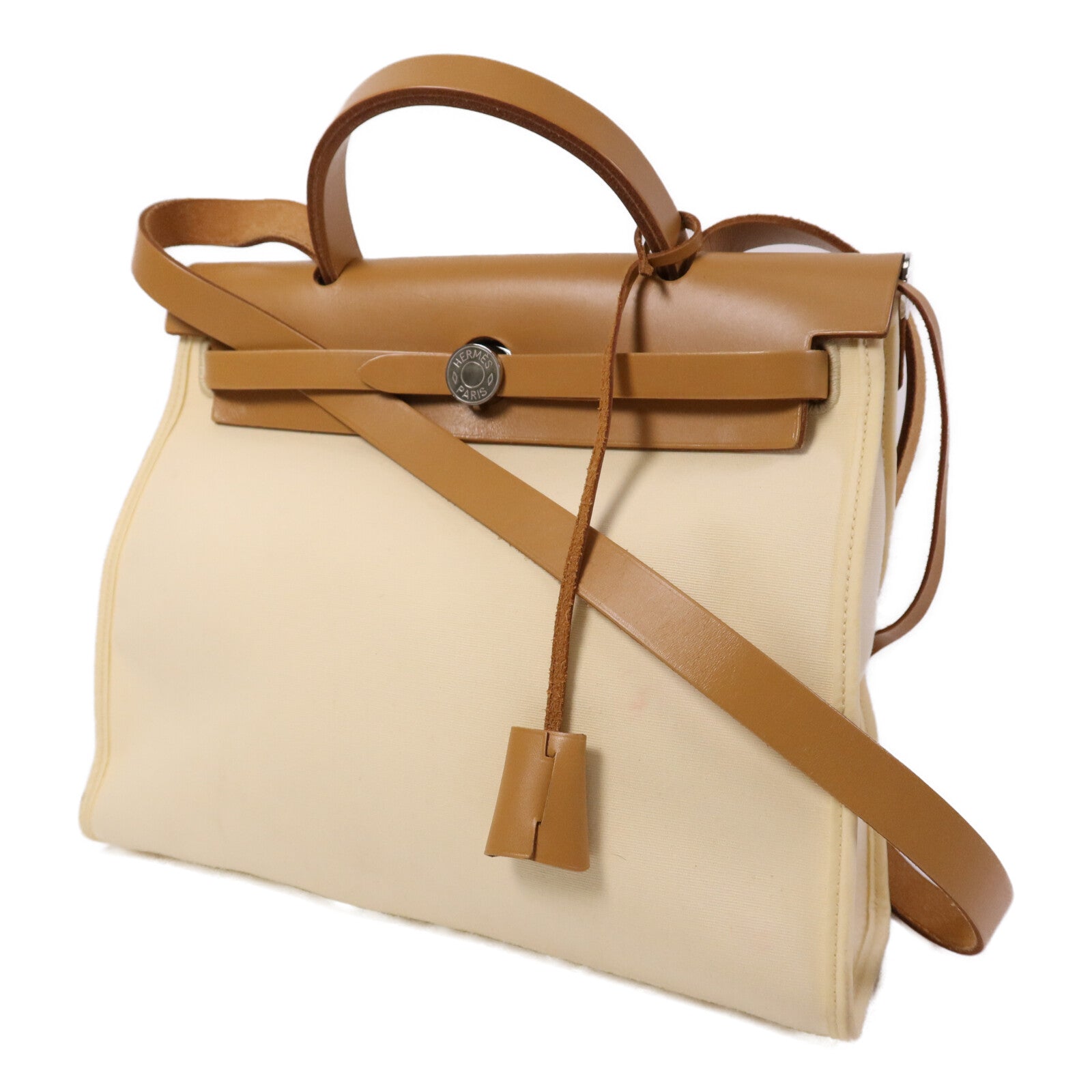 HERMES 帆布Herbag PM手挽肩背兩用袋Gold/Vanille