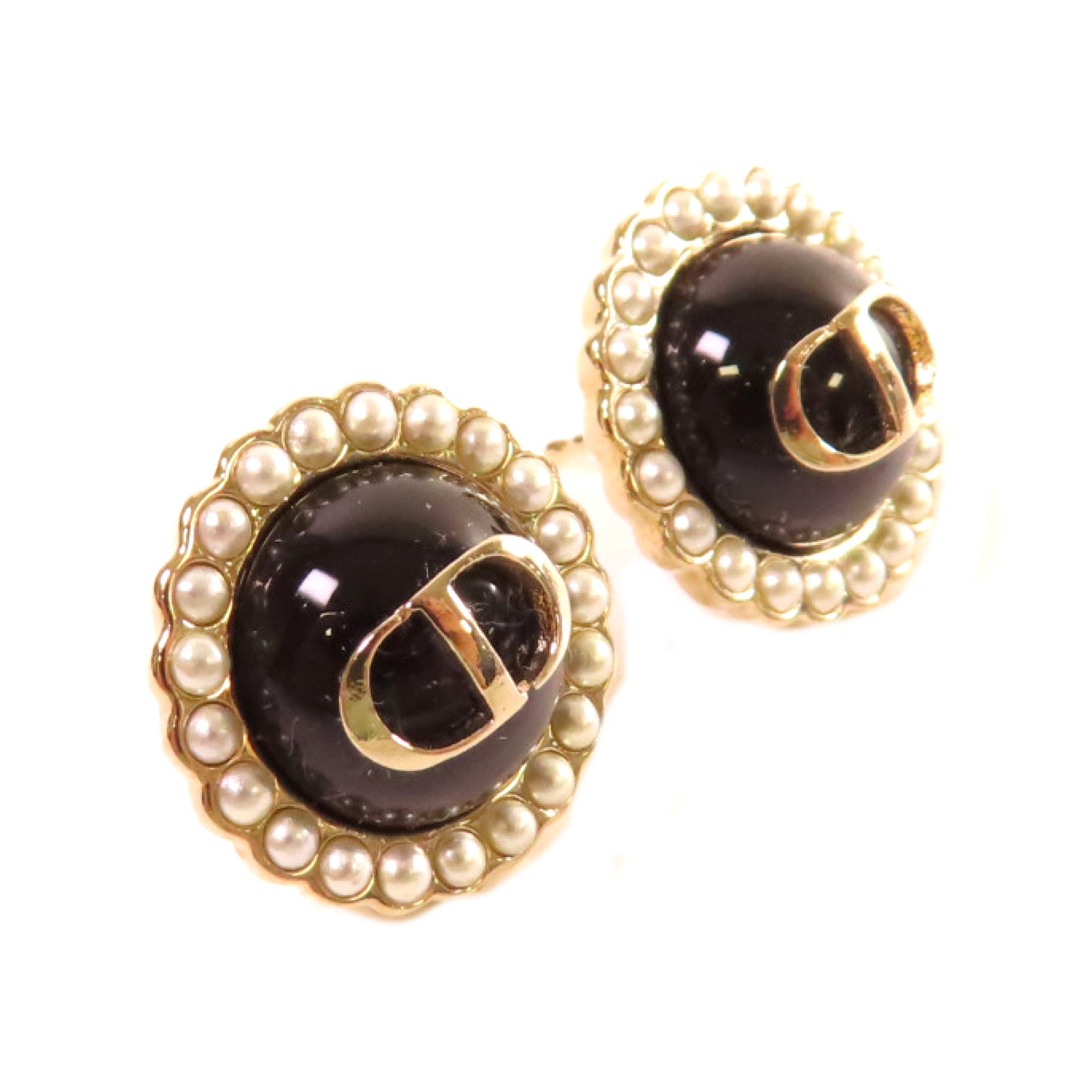 Dior 仿珍珠/金屬CD Earrings耳環深藍色/珍珠色