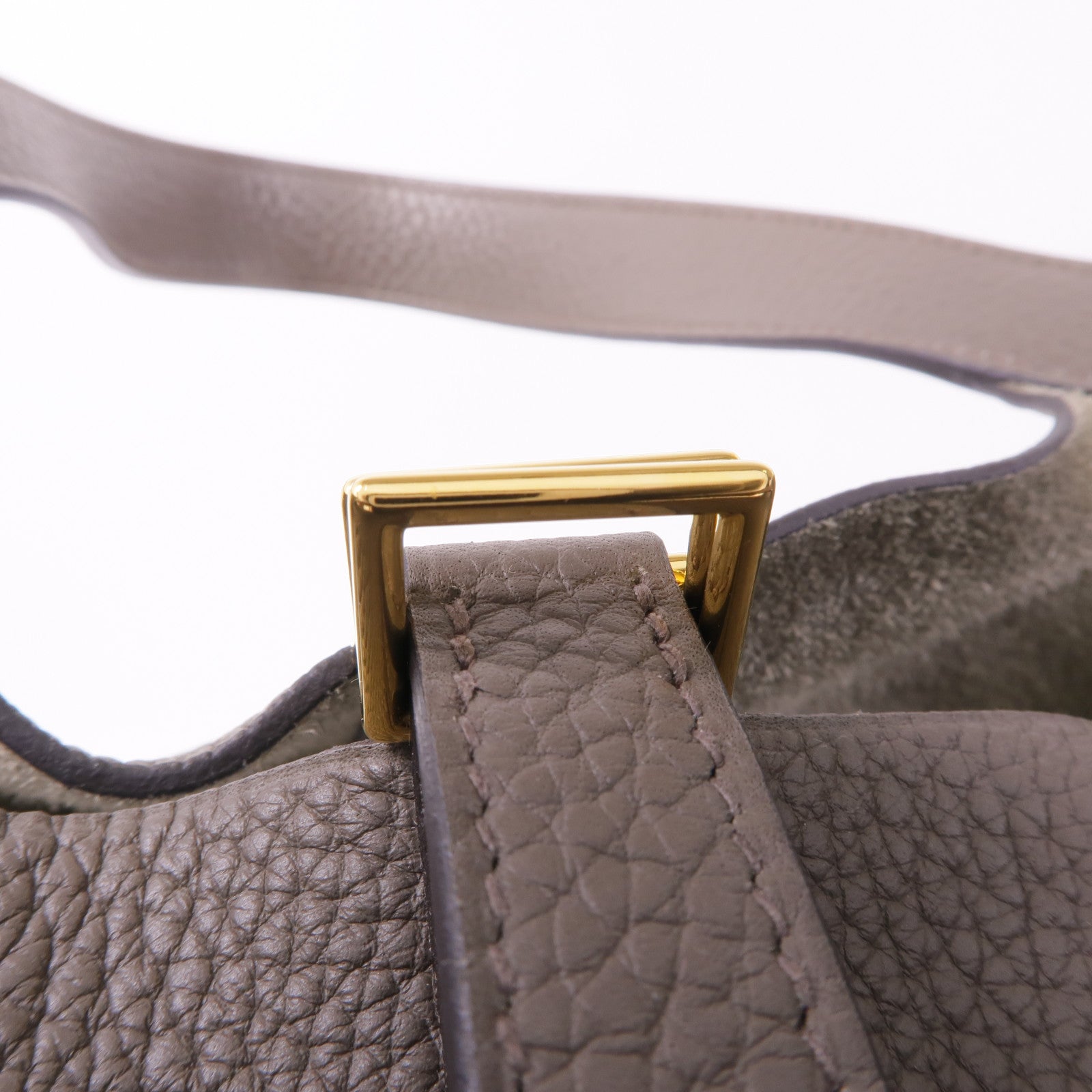 HERMES Clemence皮革Picotin MM金扣手挽袋Etain