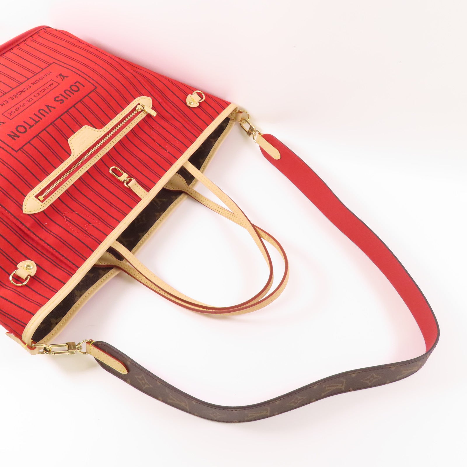 LOUIS VUITTON Monogram Neverfull Bandouliere Inside Out MM金扣手挽肩背兩用袋