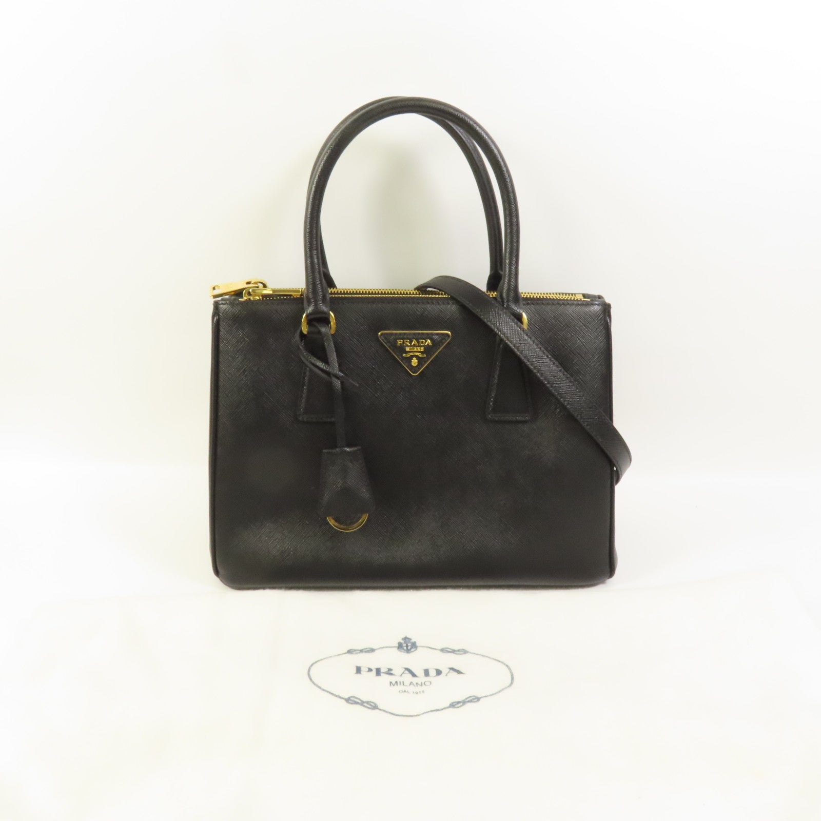 PRADA Saffiano皮革2Way Bag金扣手挽肩背兩用袋