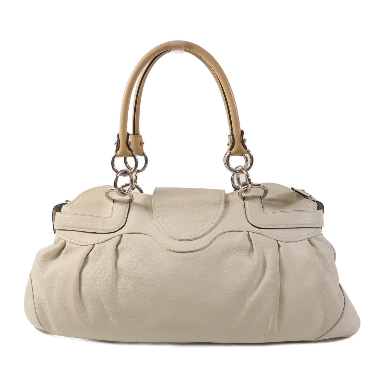 SALVATORE FERRAGAMO SHW Marisa Satchel Shoulder Bag Calfskin Leather Off White