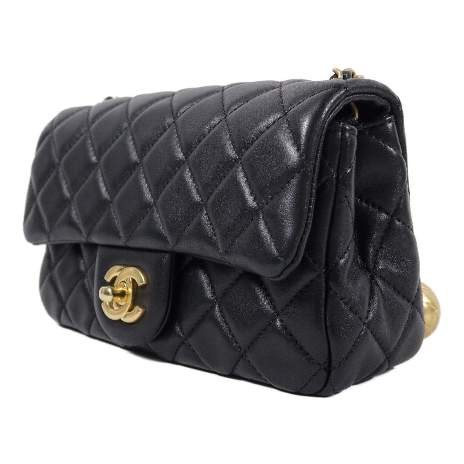 CHANEL 羊皮皮革Mini Classic 20 Gold Ball鏈帶肩背袋