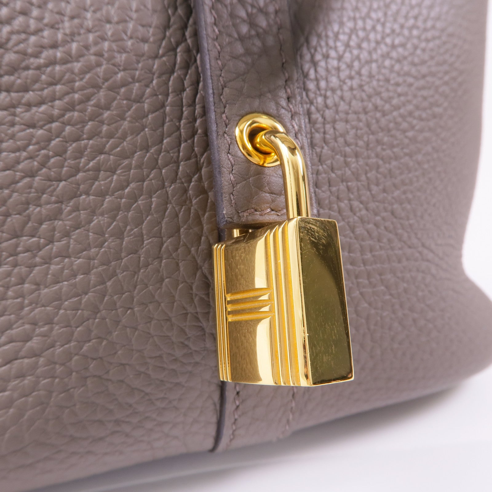 HERMES Clemence皮革Picotin MM金扣手挽袋Etain