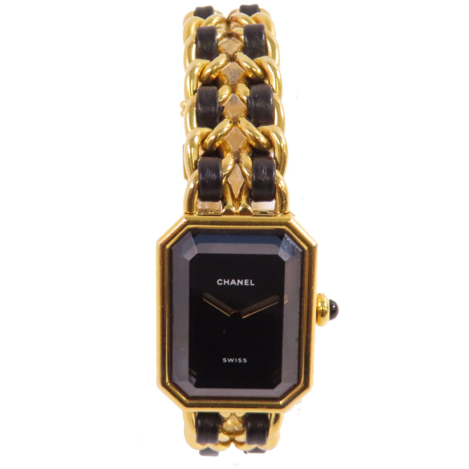 CHANEL Premiere L Watch/不鏽鋼/鍍金/皮帶金扣石英機芯手錶黑色/金色