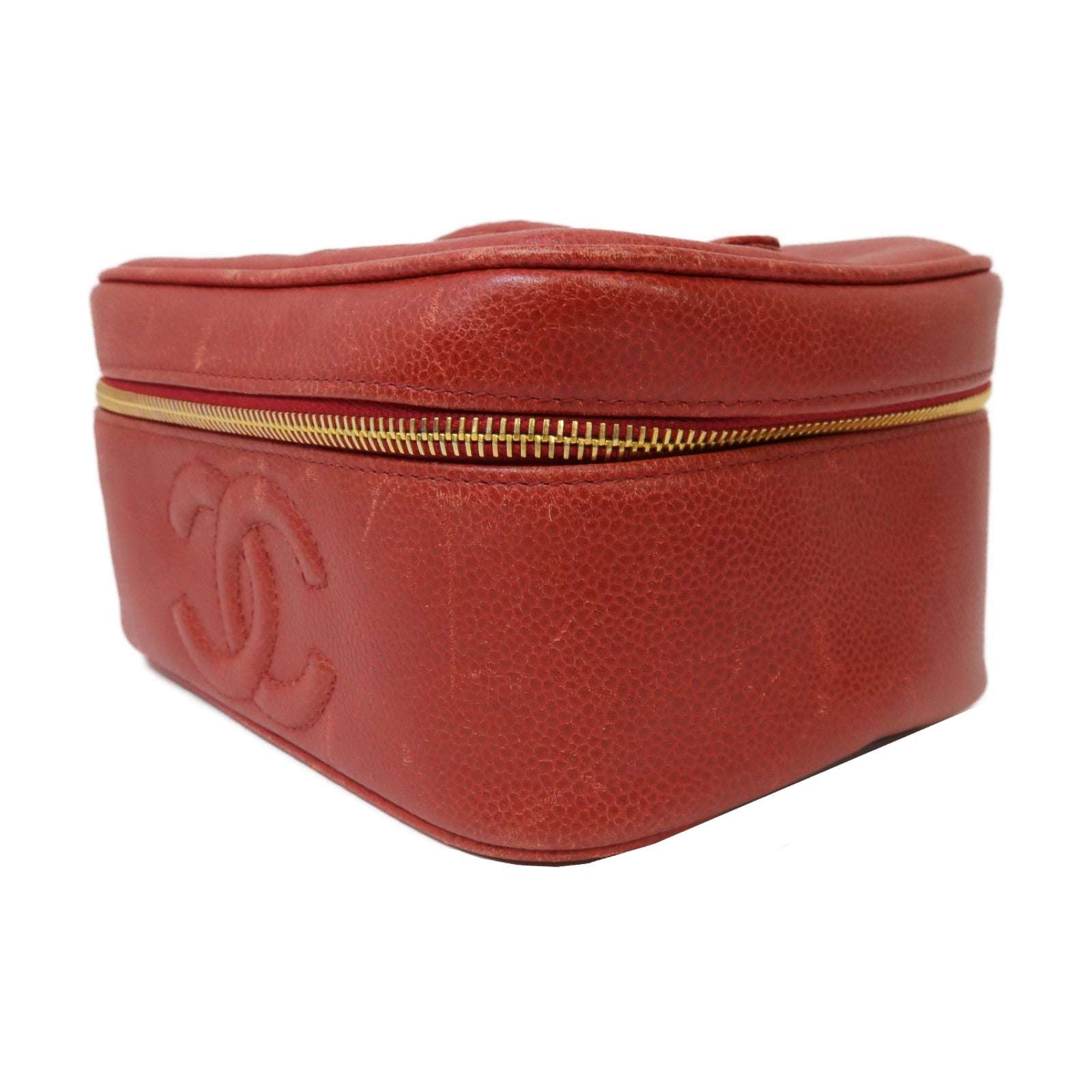 CHANEL 【激減優惠】牛皮皮革Hand Bag金扣手挽袋紅色