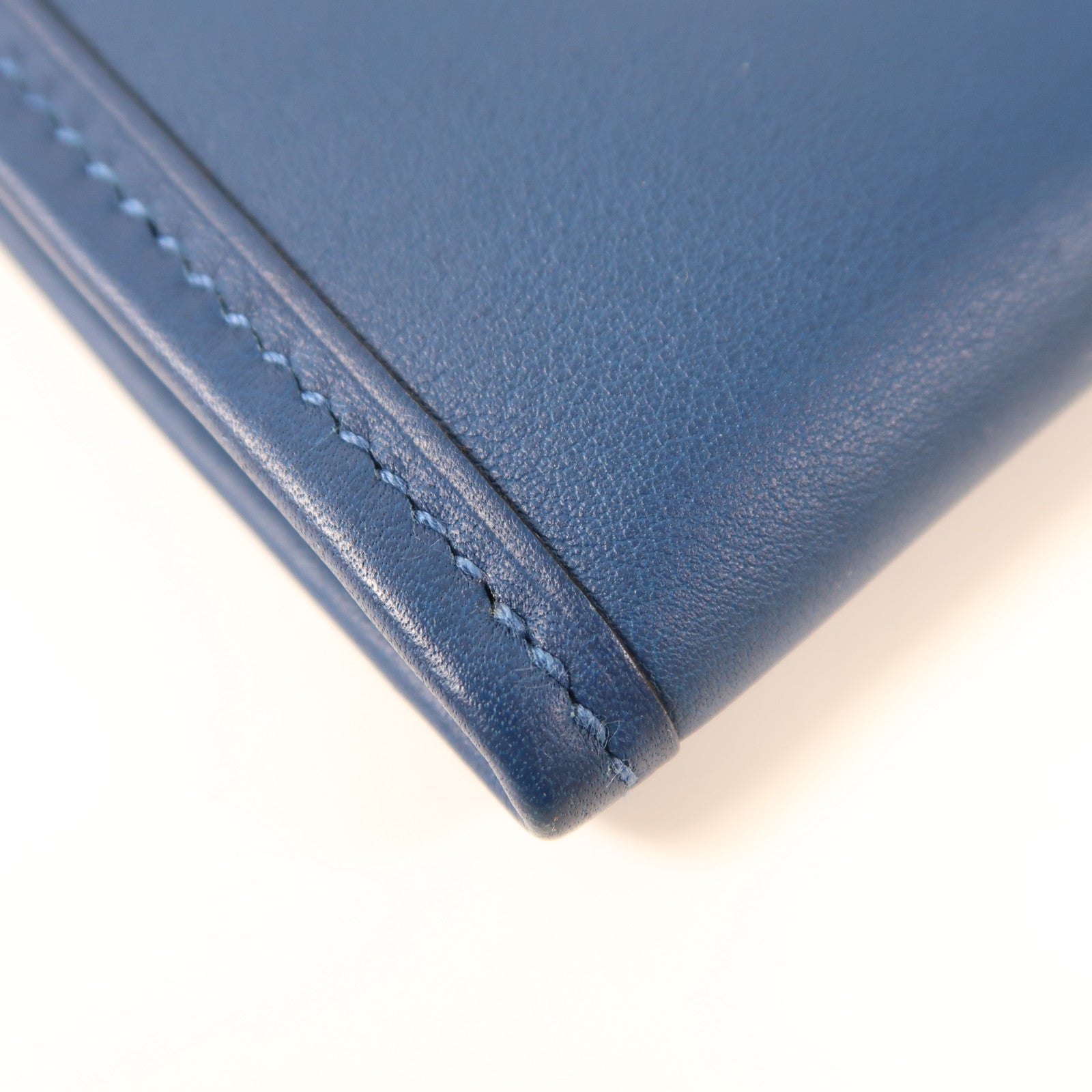 HERMES Swift皮革Jige Duo銀扣長錢包Bleu Brighton