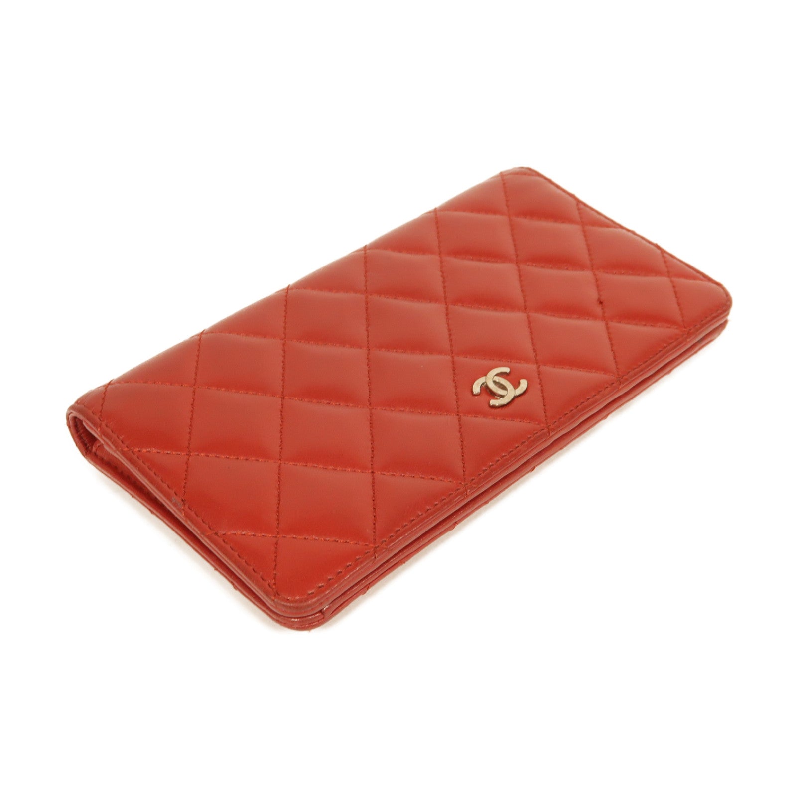 CHANEL **【激減優惠】菱格羊皮皮革Long Wallet銀扣長錢包紅色
