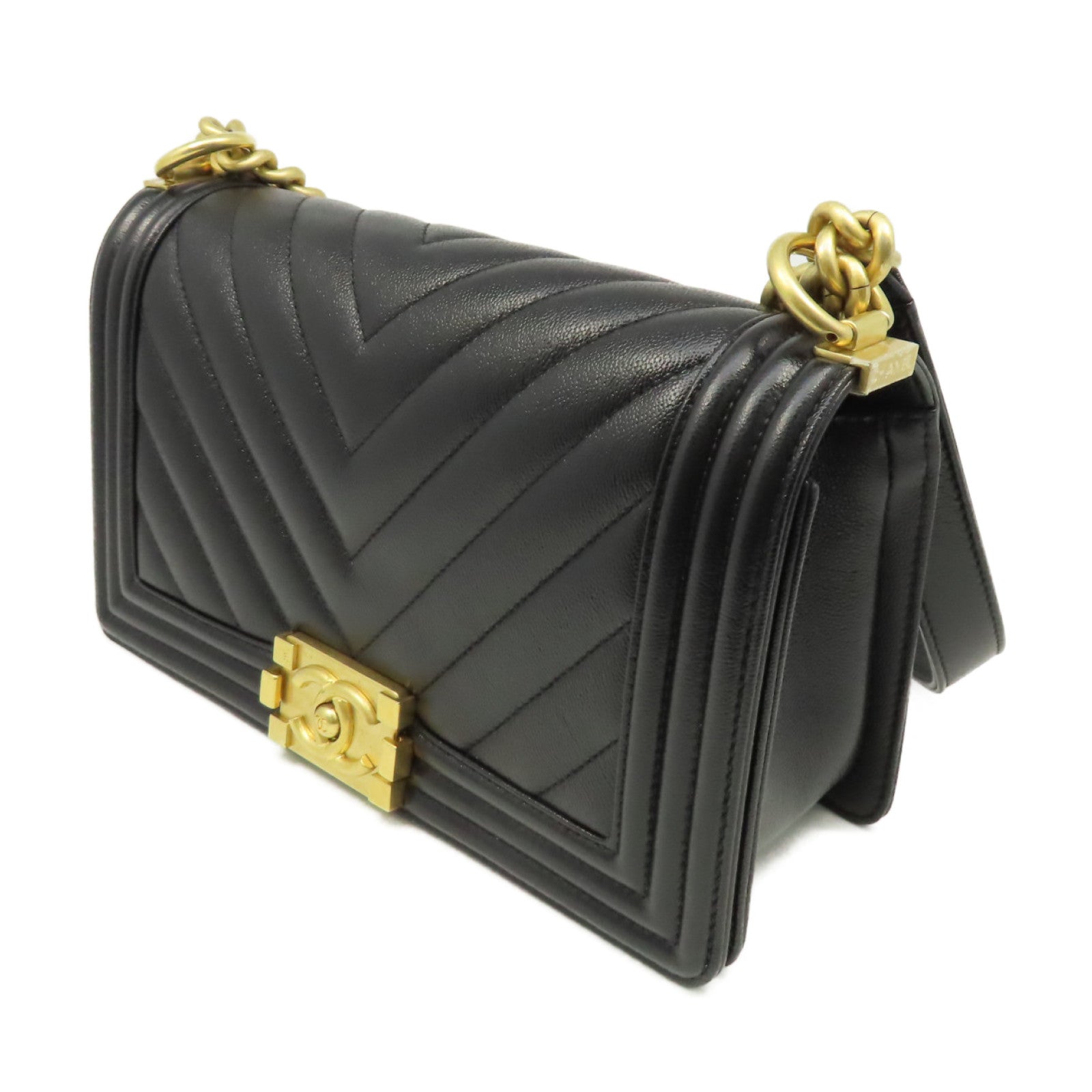 CHANEL **【激減優惠】斜紋Caviar皮革Boy Chanel 25 Chain Shoulder Bag金扣鏈帶肩背袋黑色