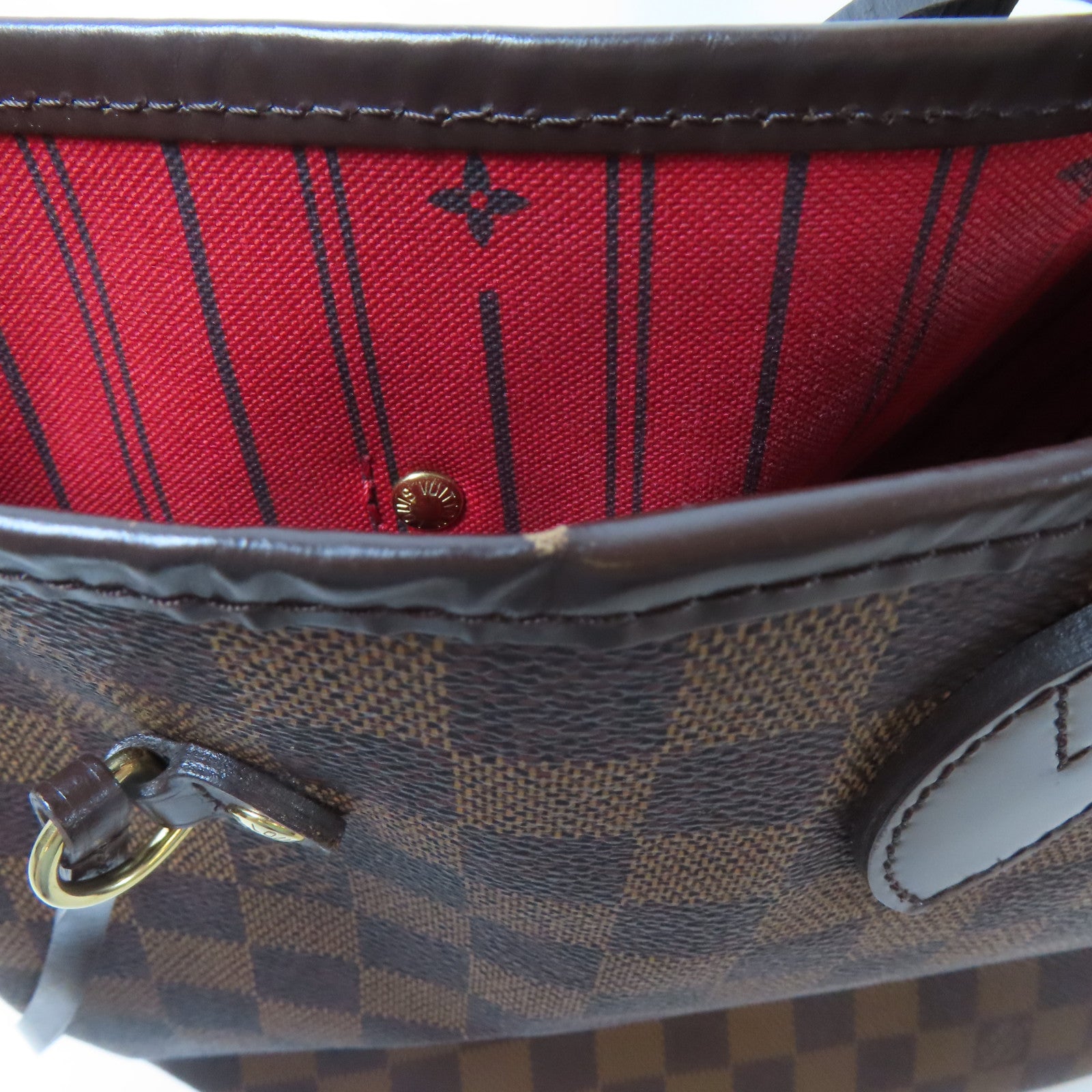 LOUIS VUITTON Damier Neverfull MM金扣手挽袋/肩背袋棕色