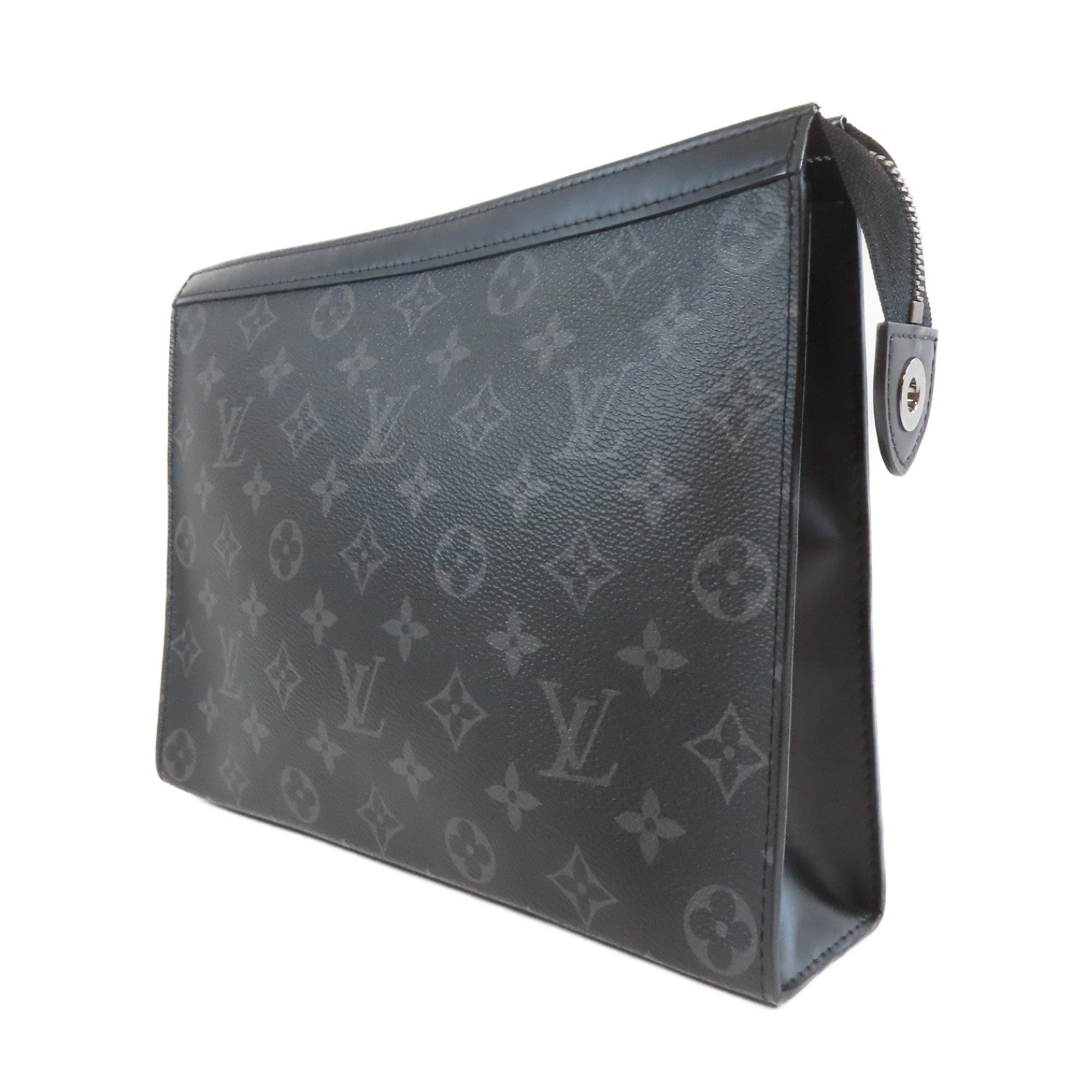 LOUIS VUITTON Monogram Eclipse Pochette Voyage MM銀扣手拿包黑色