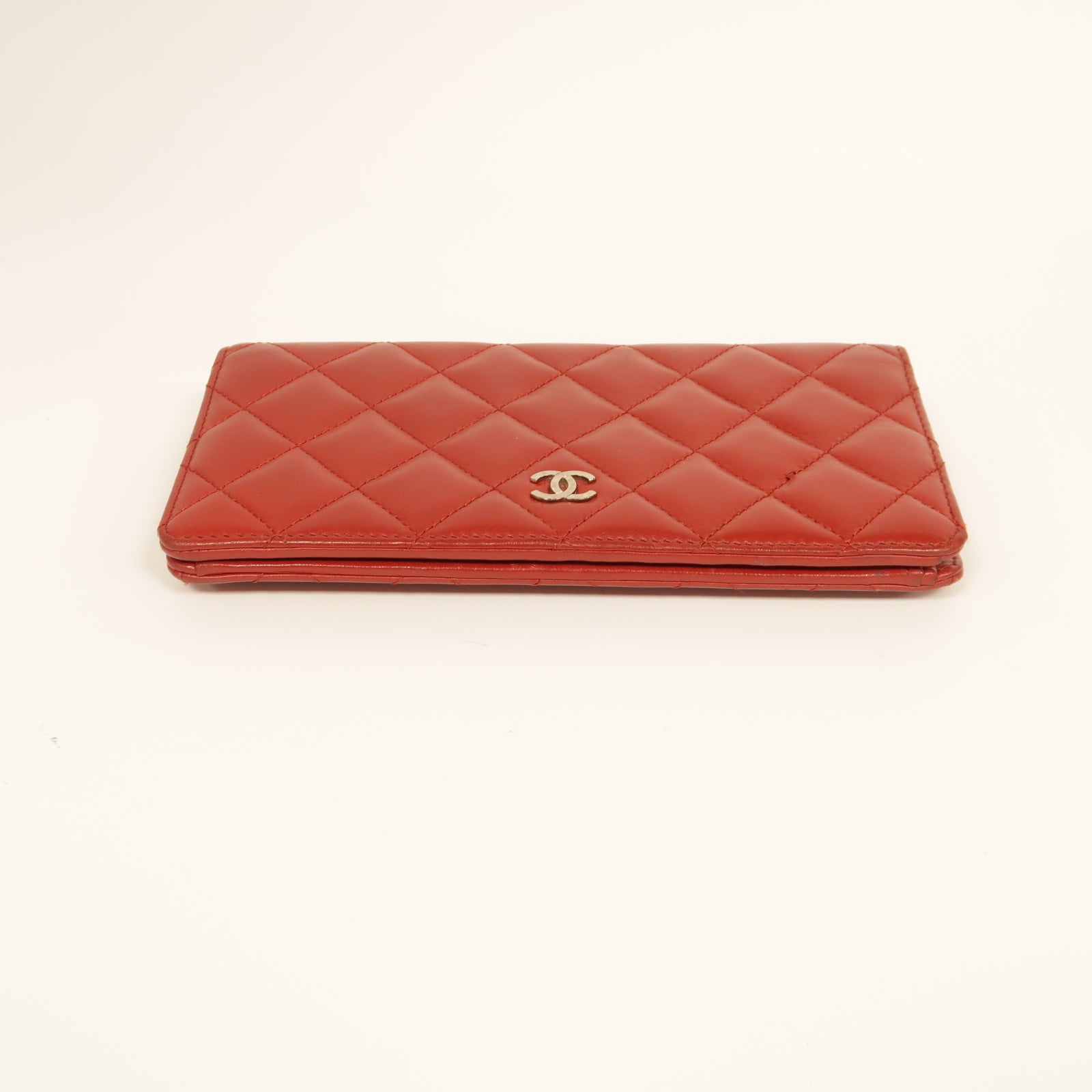 CHANEL **【激減優惠】菱格羊皮皮革Long Wallet銀扣長錢包紅色