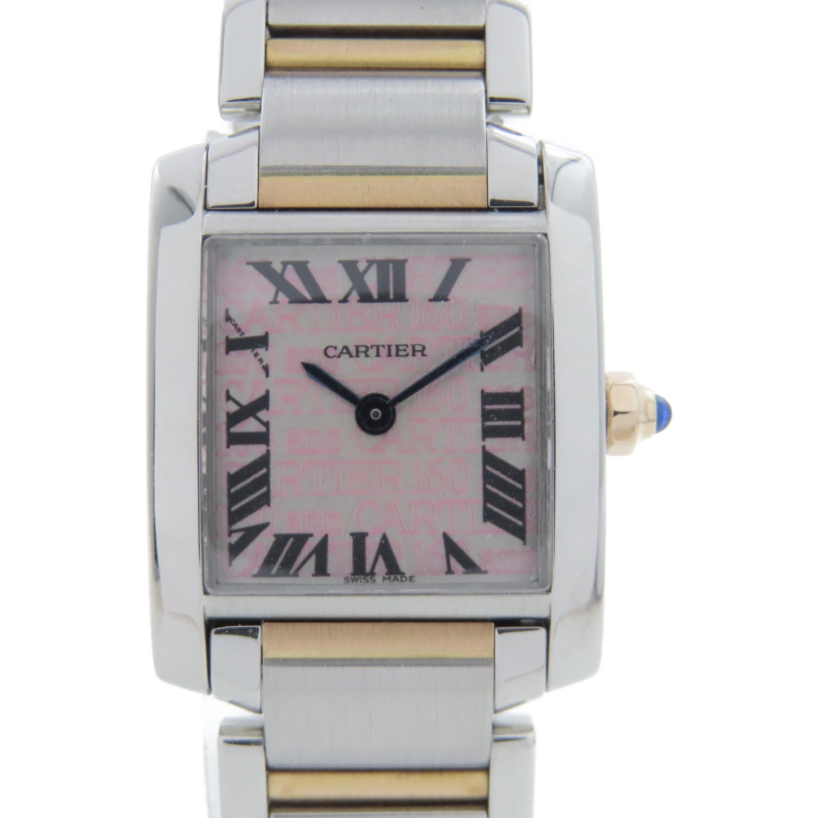 CARTIER Tank Francaise 160th Anniversary不鏽鋼/18K黃金手錶石英機芯粉紅色