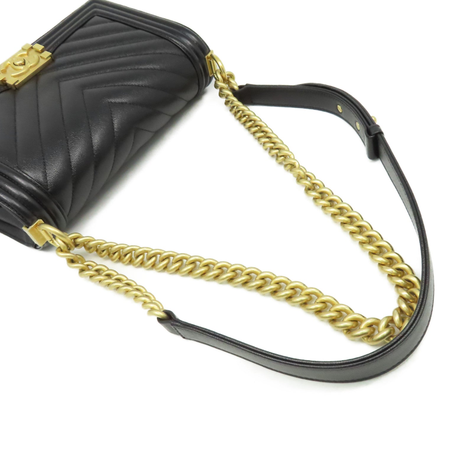 CHANEL **【激減優惠】斜紋Caviar皮革Boy Chanel 25 Chain Shoulder Bag金扣鏈帶肩背袋黑色