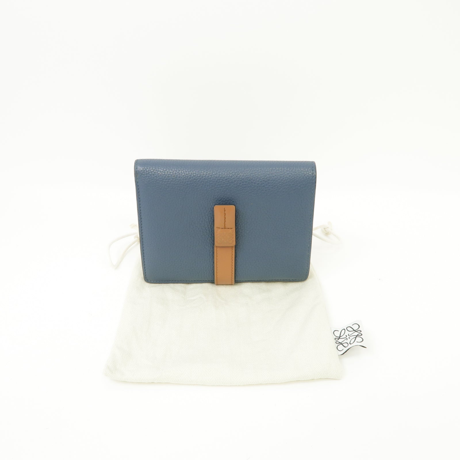 LOEWE 牛皮皮革Medium Vertical Wallet銀扣钱包藍色/啡色
