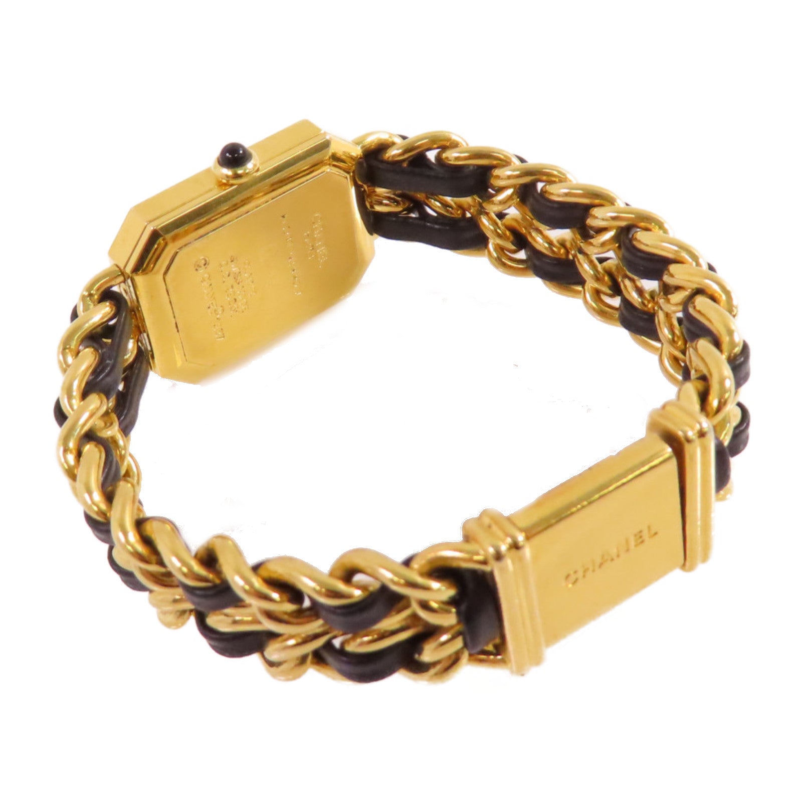 CHANEL Premiere L Watch/不鏽鋼/鍍金/皮帶金扣石英機芯手錶黑色/金色