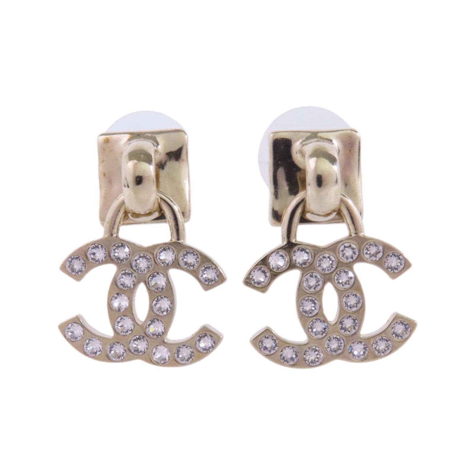 CHANEL 金屬/水鑽CC Earrings金扣耳環