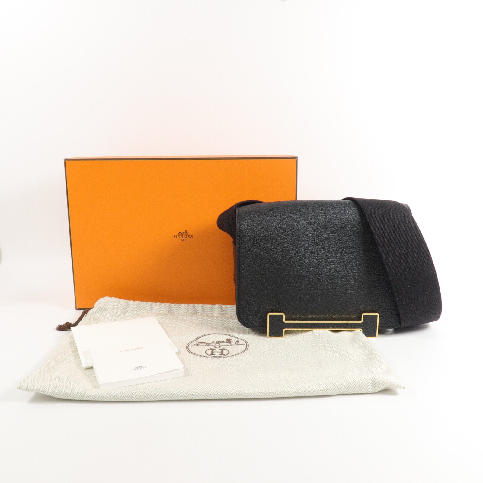 HERMES Chevre皮革Geta肩背袋Noir