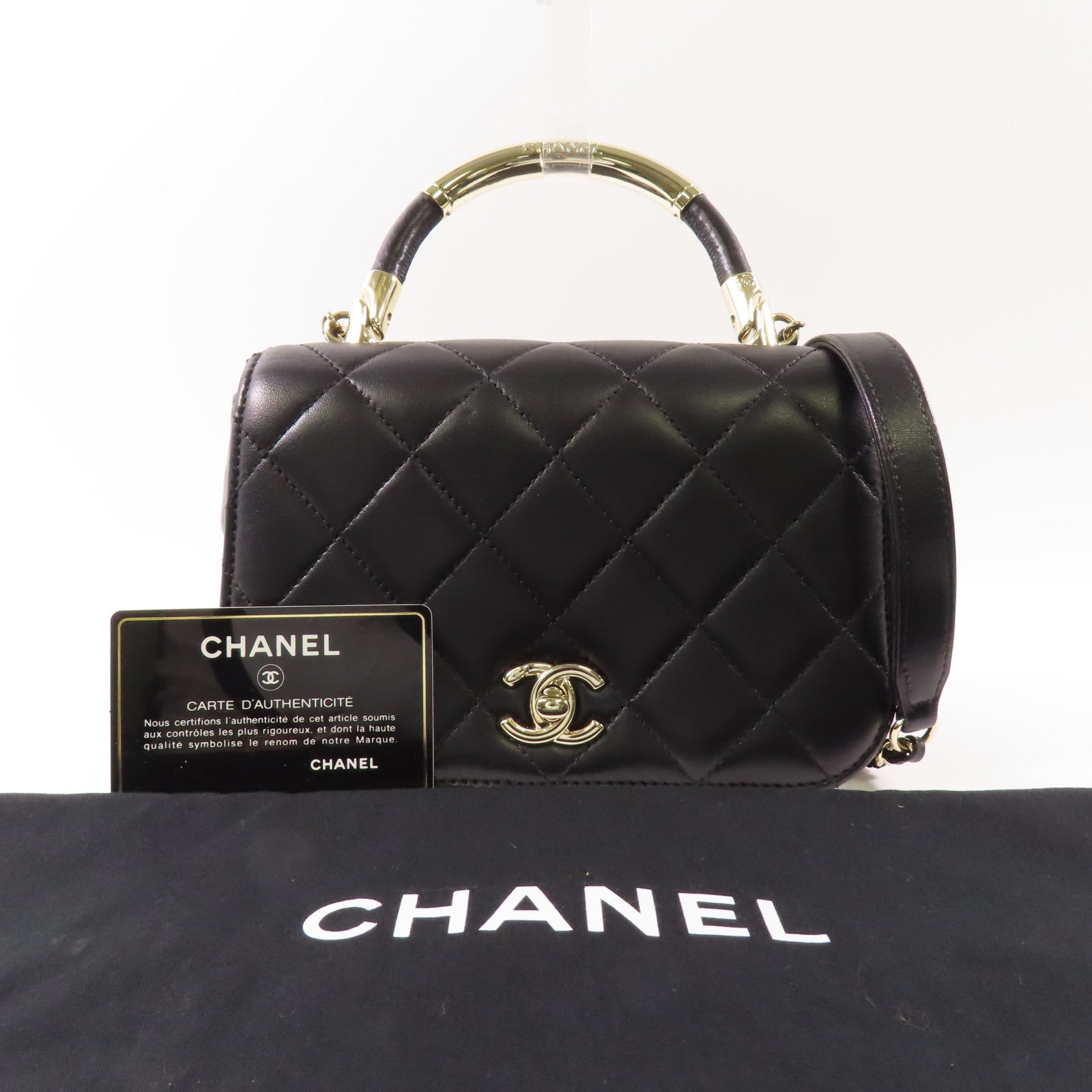 CHANEL 羊皮皮革2 Way Shoulder金扣手挽肩背兩用袋