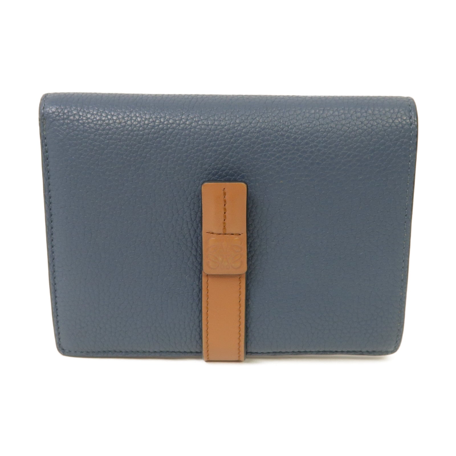 LOEWE 牛皮皮革Medium Vertical Wallet銀扣钱包藍色/啡色