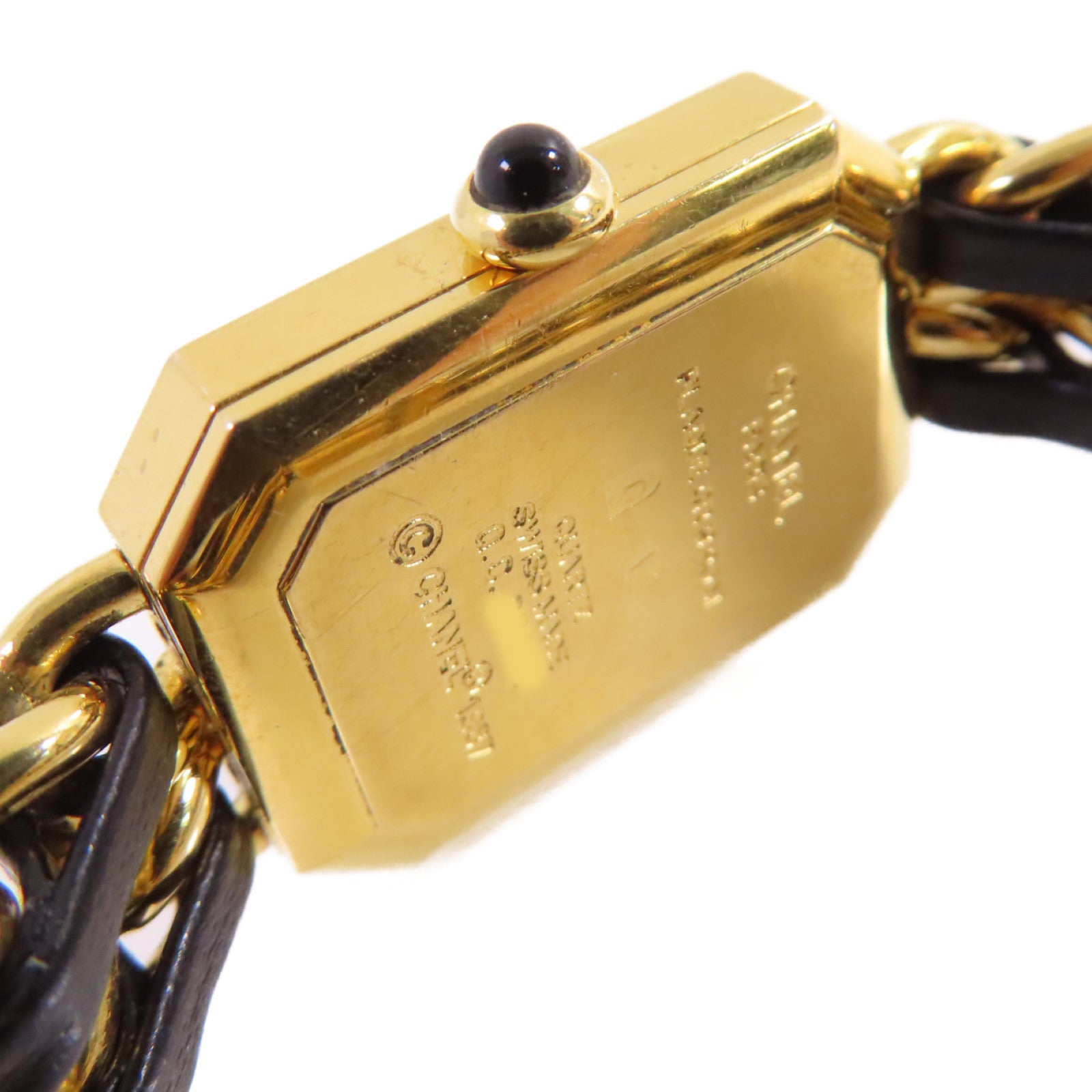 CHANEL Premiere L Watch/不鏽鋼/鍍金/皮帶金扣石英機芯手錶黑色/金色