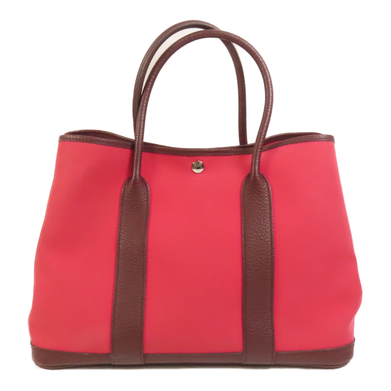 HERMES 【激減優惠】帆布Garden Party PM銀扣手挽袋Bordeaux