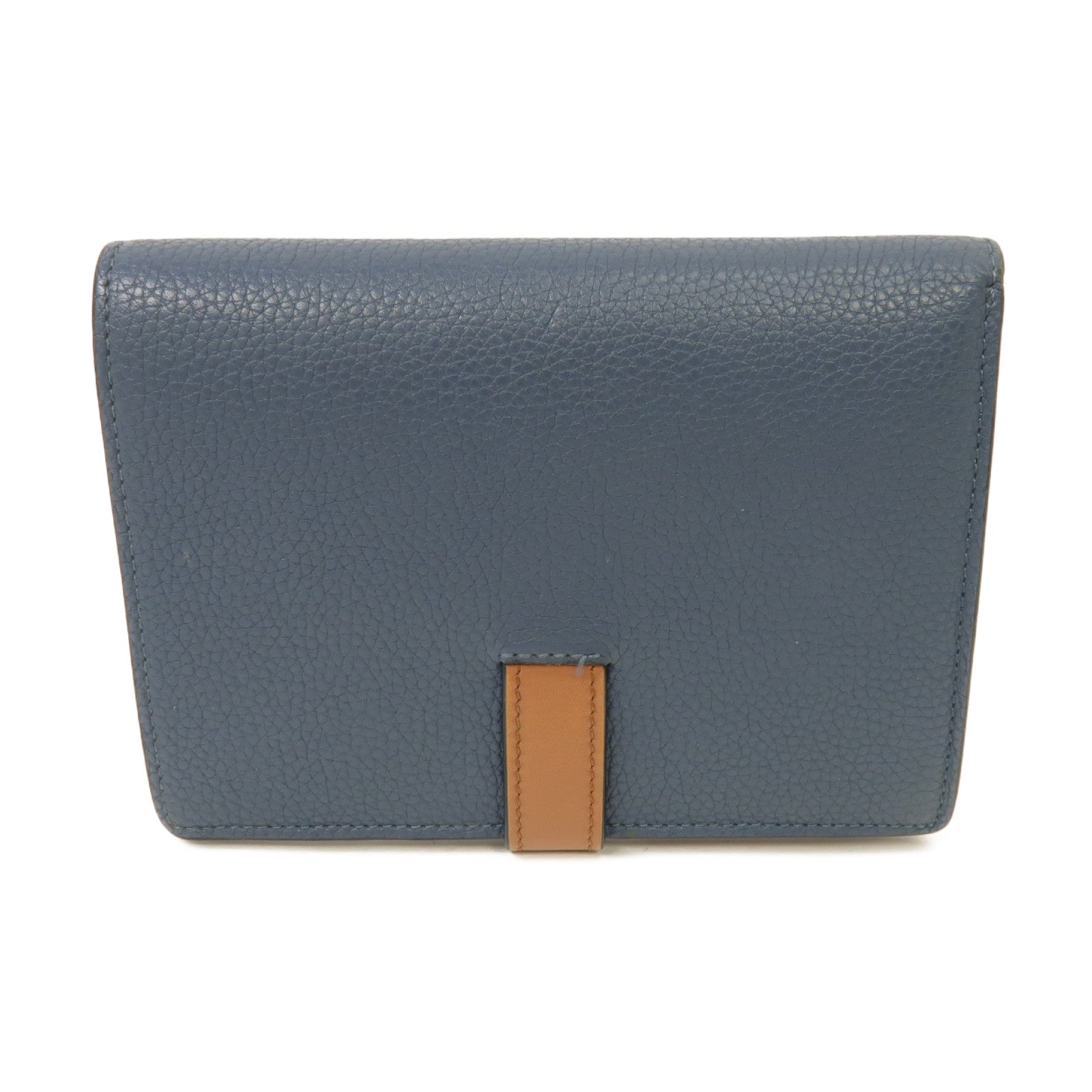 LOEWE 牛皮皮革Medium Vertical Wallet銀扣钱包藍色/啡色