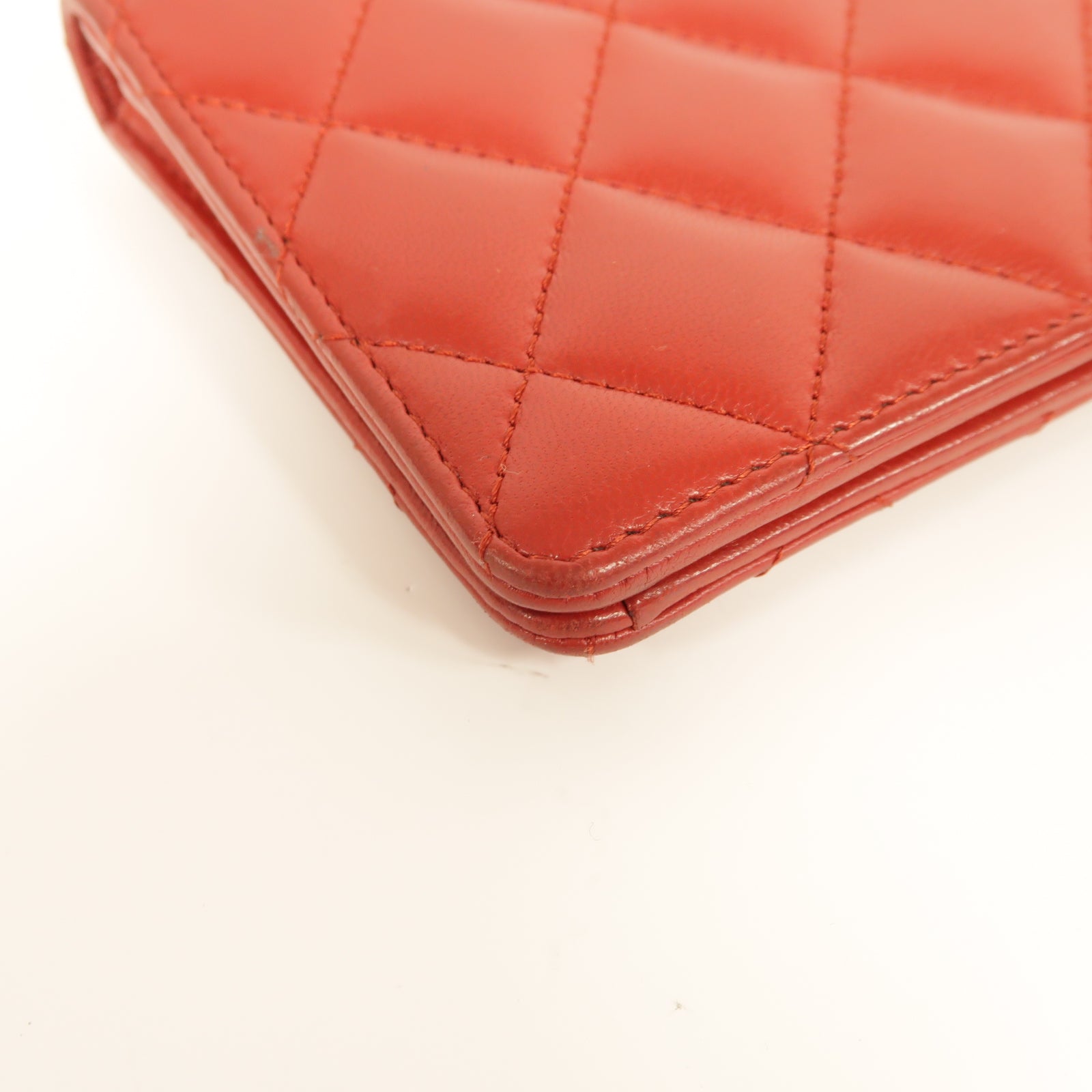 CHANEL **【激減優惠】菱格羊皮皮革Long Wallet銀扣長錢包紅色