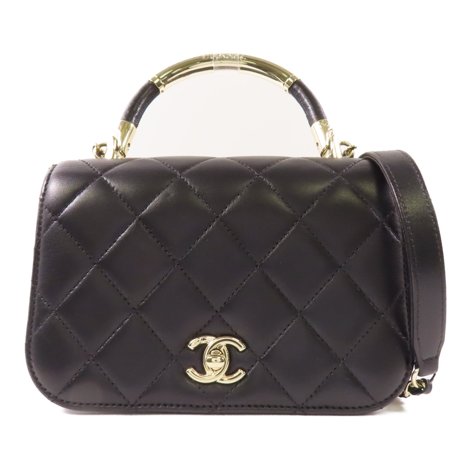 CHANEL 羊皮皮革2 Way Shoulder金扣手挽肩背兩用袋