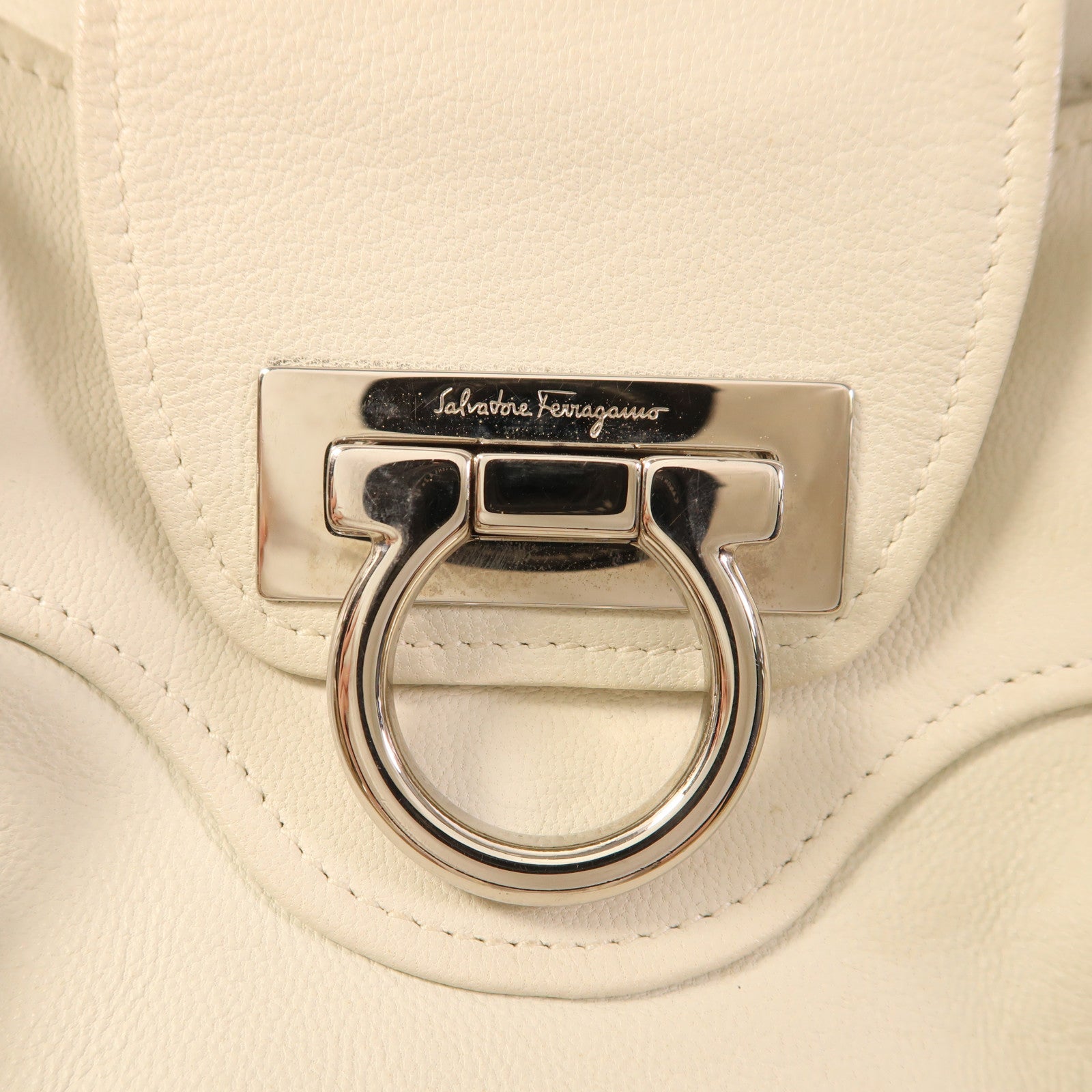 SALVATORE FERRAGAMO SHW Marisa Satchel Shoulder Bag Calfskin Leather Off White